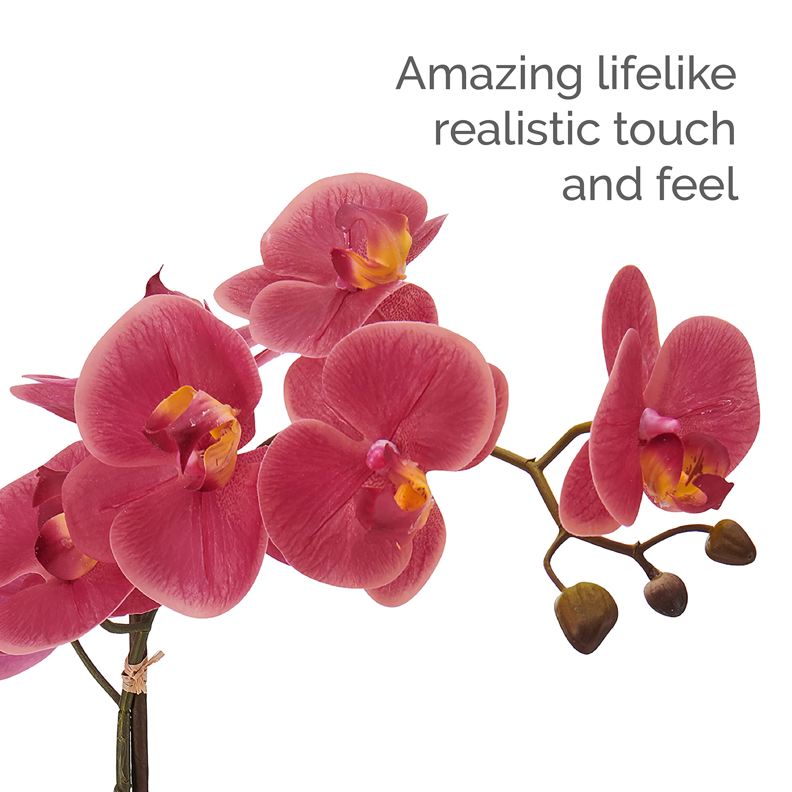 Mikasa Artificial Orchid in Pot - Real Touch Phalaenopsis Silk Flower with Faux Wood Cement Planter, 22-Inch Double Stem Rosewood Home Decor for Living Room, Office, Wedding Centerpiece