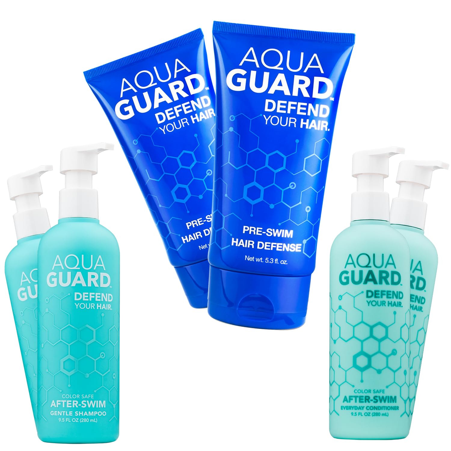 **AquaGuard Swimmer's Hair Care Bundle – Chlorine Protection Shampoo & Conditioner Set (6 Pack) | Pre & Post Swim Hair Defense for Healthy, Refreshed Hair | Ideal for Pool, Beach & Water Sports**