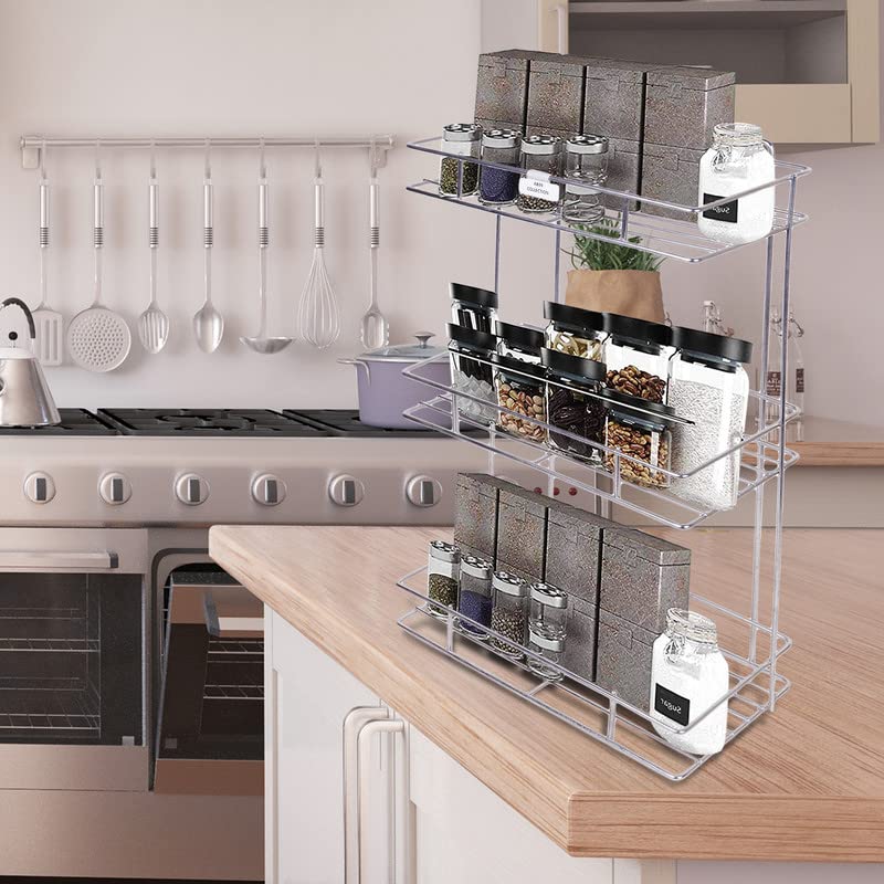 Premium Stainless Steel 3-Tier L-Shaped Kitchen Shelf Organizer - Space-Saving Storage Rack for Fruits, Vegetables & Kitchen Essentials - Durable Multi-Level Countertop Organizer for Small Spaces (Silver) - Perfect for Pantry, Countertop, or Cabinet Organization