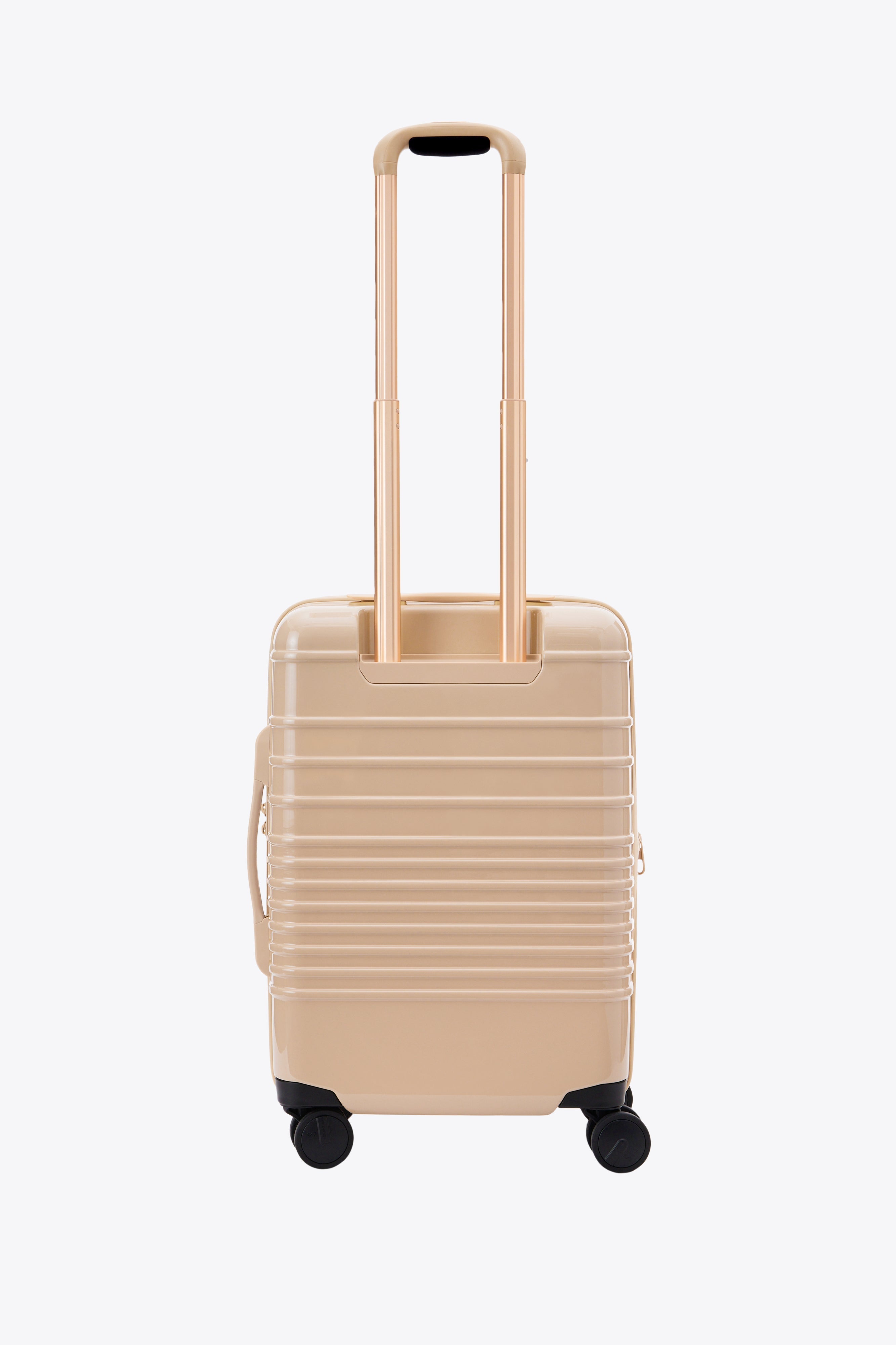 Glossy Beige Carry On Roller Luggage - Lightweight Spinner Suitcase for Air Travel & Weekend Getaways