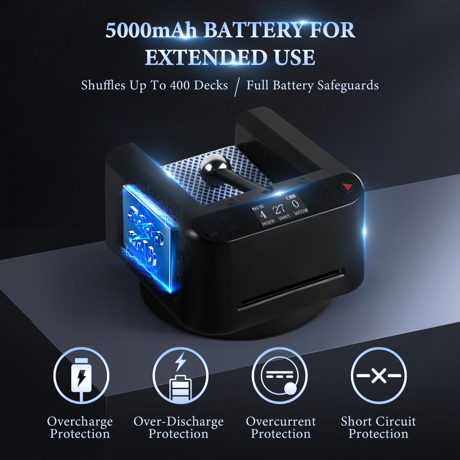 360° Rotating Automatic Card Dealer Machine for Casino Games - Fast & Accurate 2 Deck Poker Dealer for Texas Holdem, Blackjack - Perfect for Home Game Nights & Casino Parties (B-Black-N)
