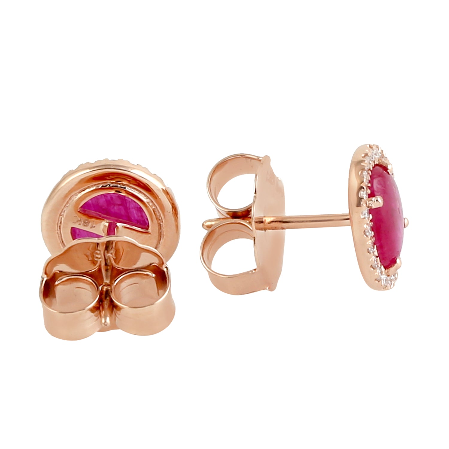18K Rose Gold Ruby July Birthstone Stud Earrings with Pave Diamond Halo - Perfect Gift for Birthdays, Anniversaries & Special Occasions