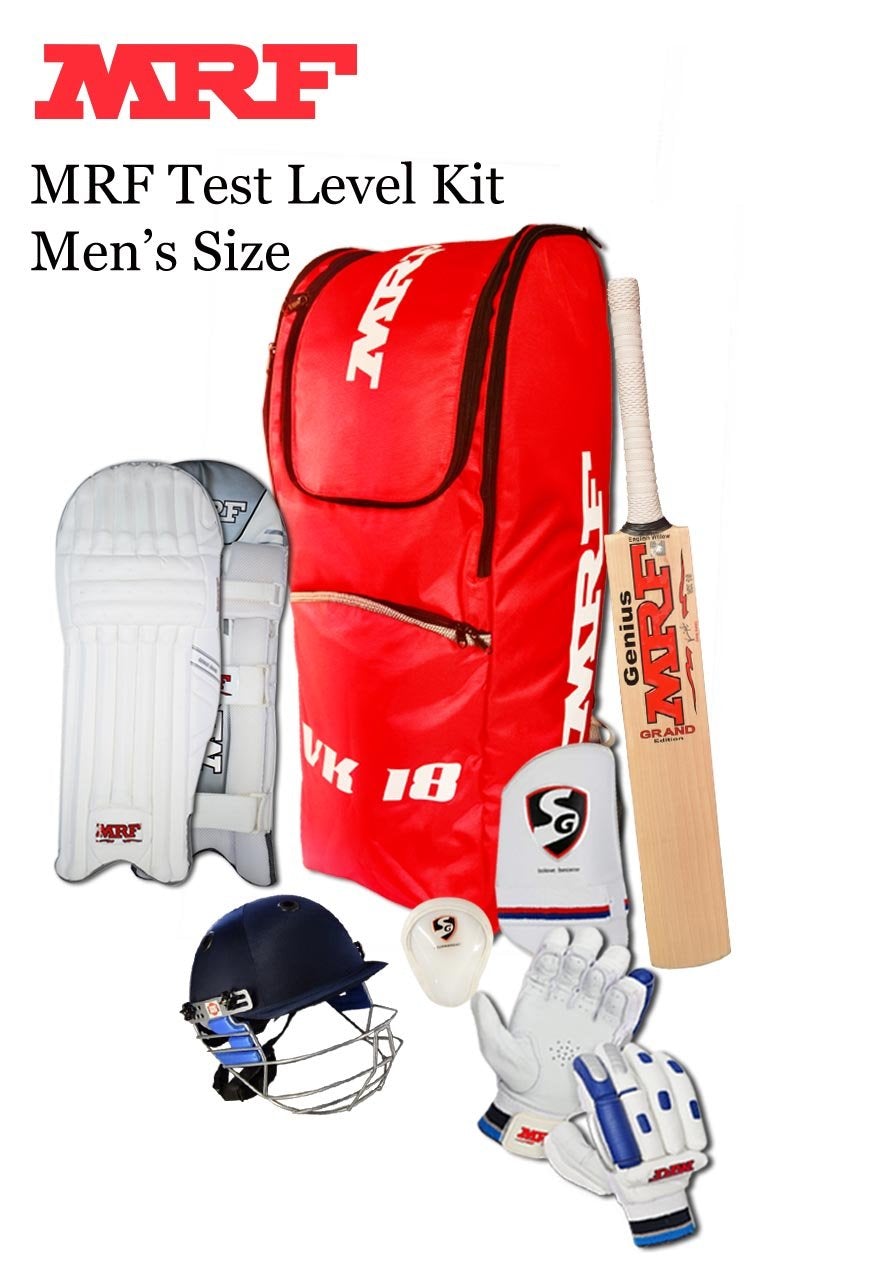 MRF Test Level Complete Cricket Kit - Professional Cricket Equipment Set for Batting, Bowling & Fielding - Perfect for Matches, Training & Practice Sessions