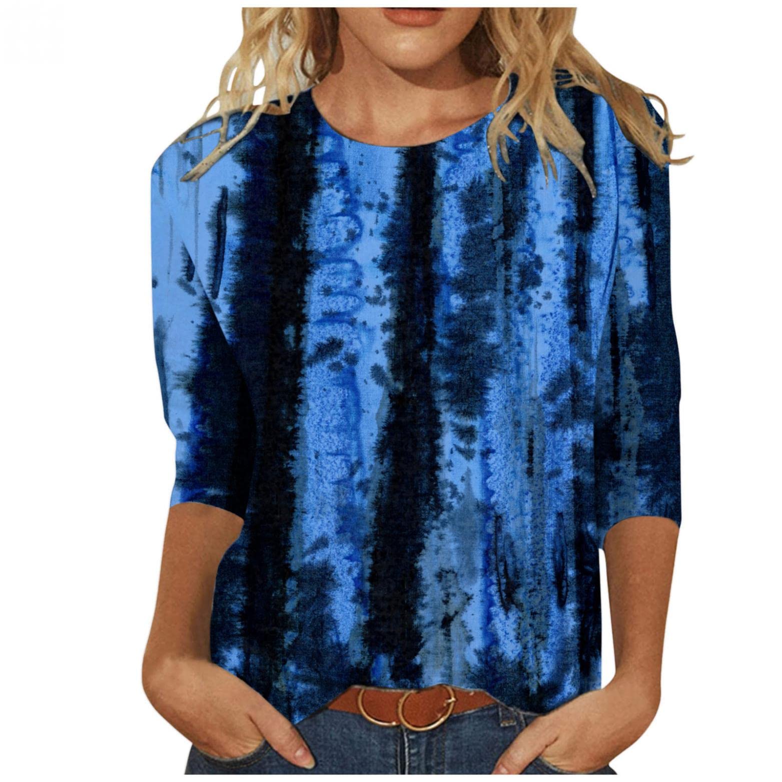 NIANTIE Women's 3/4 Sleeve Casual T-Shirts - Cute Printed Loose Fit Lightweight Henley Tops for Everyday Wear | Perfect for Spring, Summer & Layering