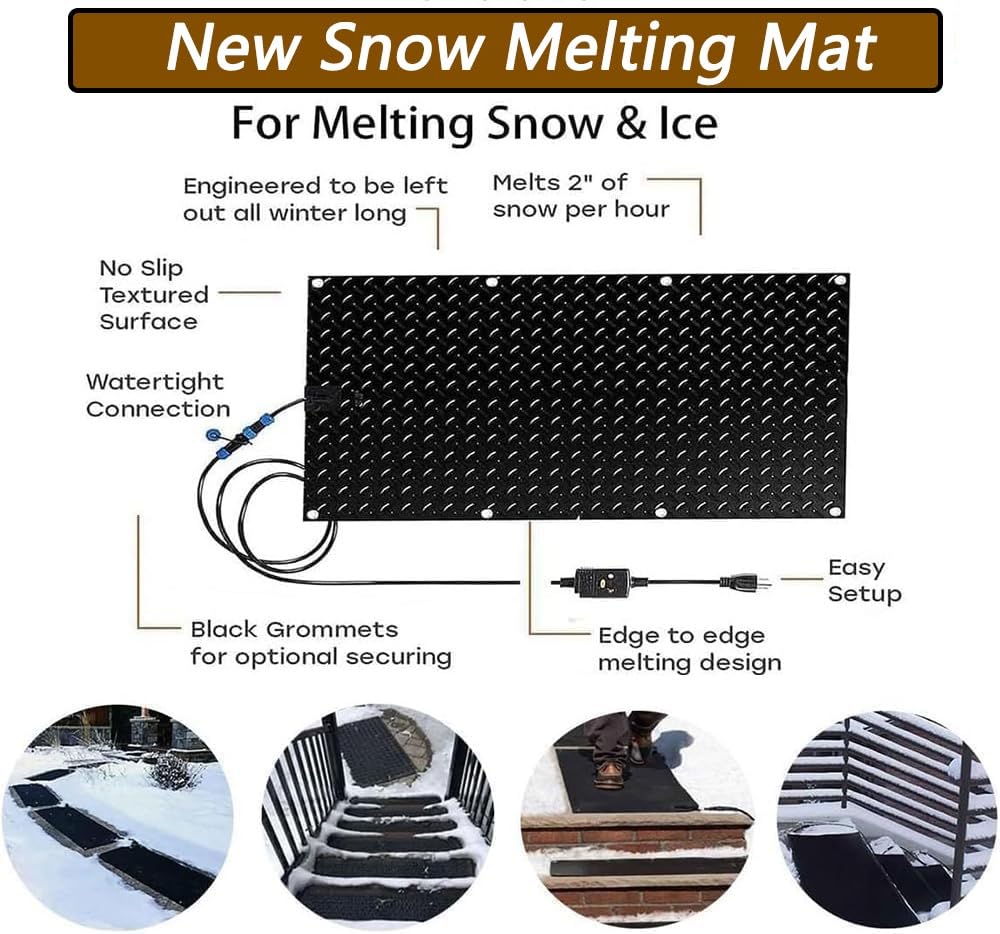 Heated Snow Melting Mat with Timer - 10'' Non-Slip Electric Foot Mat for Walkways | Winter Outdoor Snow Removal | Safe for Steps, Driveways & Patios
