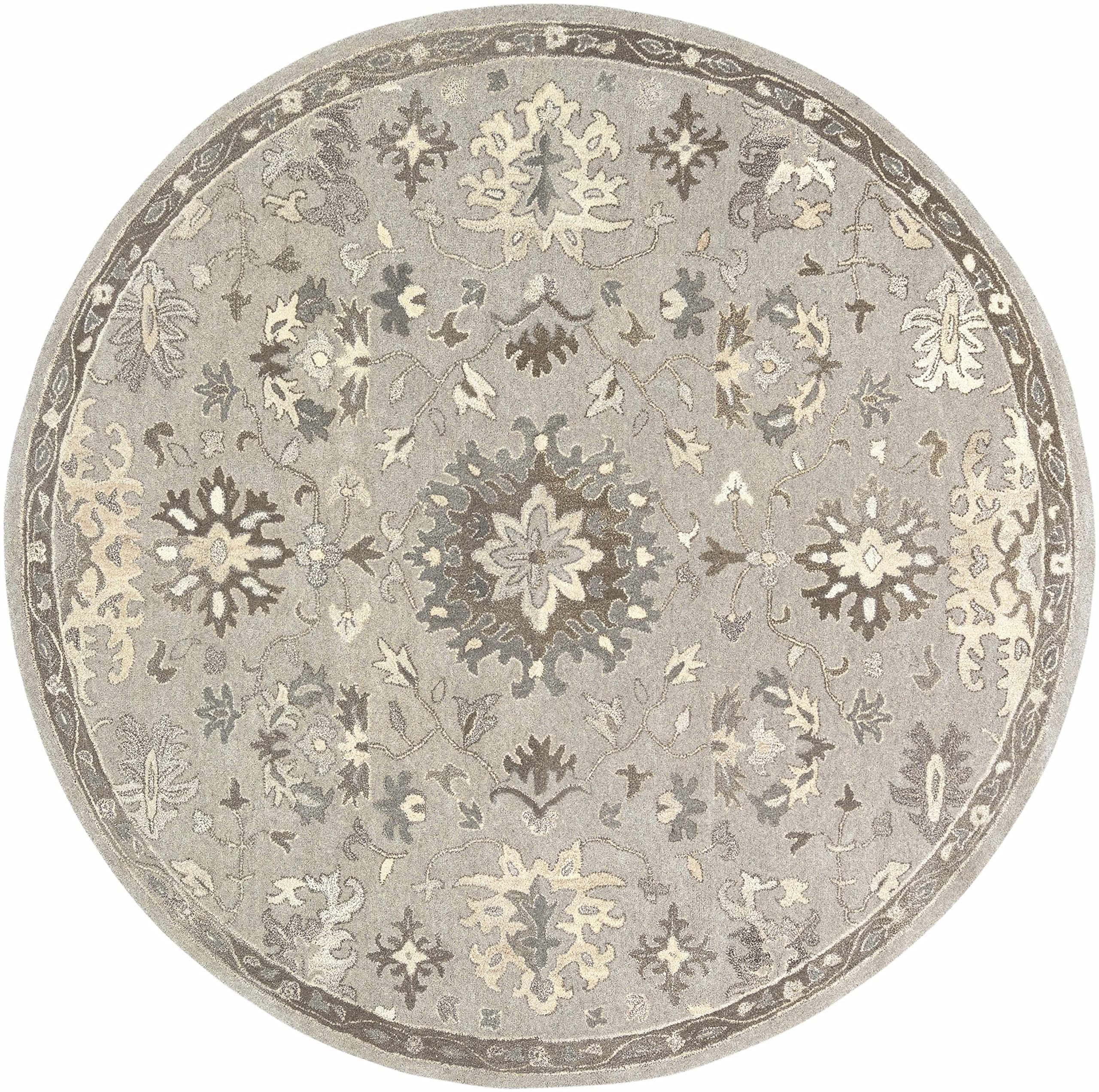 Hauteloom Willimantic Wool Area Rug for Living Room & Bedroom - Traditional Handmade Round Rug in Gray, Black, Brown - 6' Diameter - Soft & Durable for Home Decor, Cozy Floor Covering