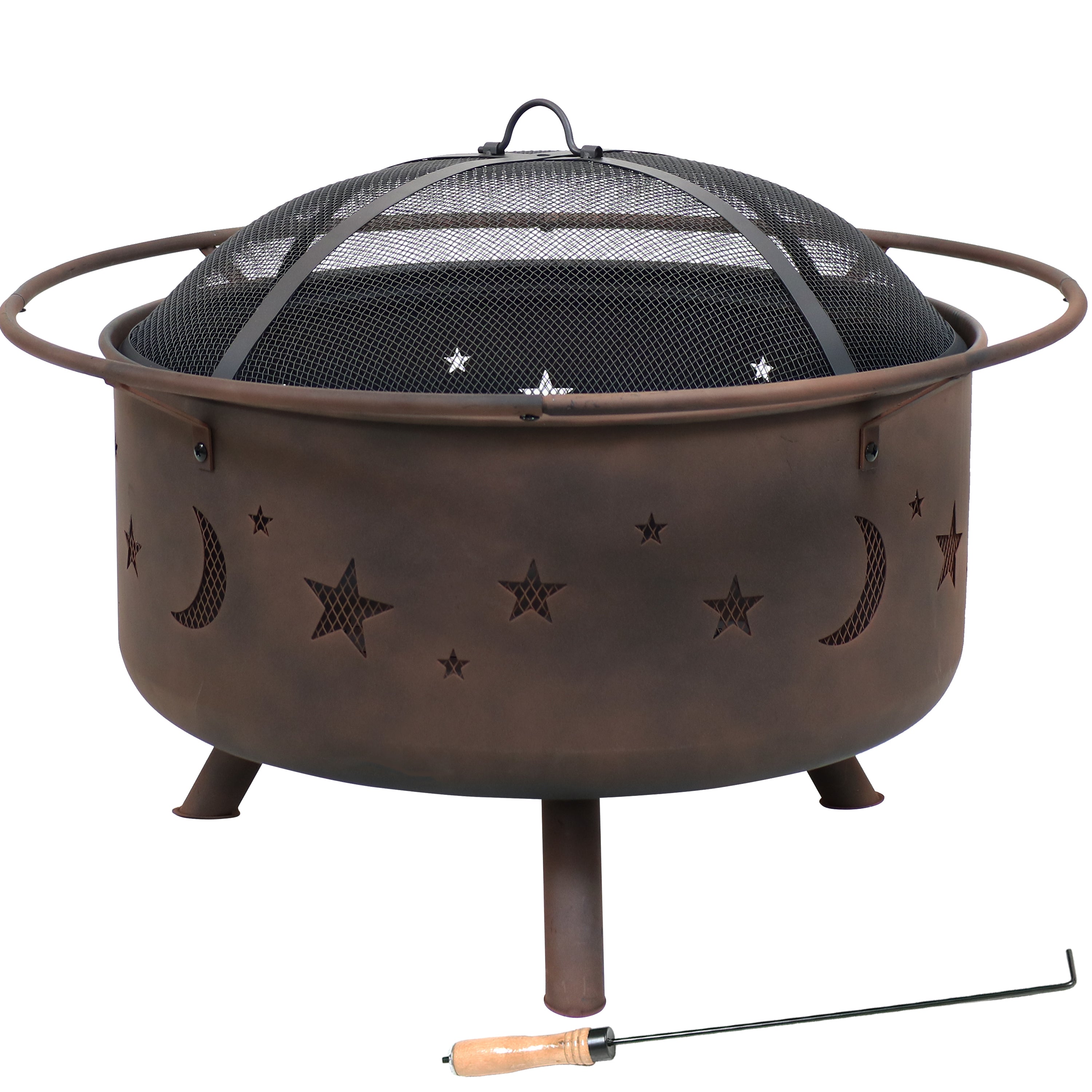 Sunnydaze 30-Inch Cosmic Cooking Fire Pit with Grill Grate & Spark Screen - Outdoor Camping, Backyard BBQ, and Patio Bonfire Cooking