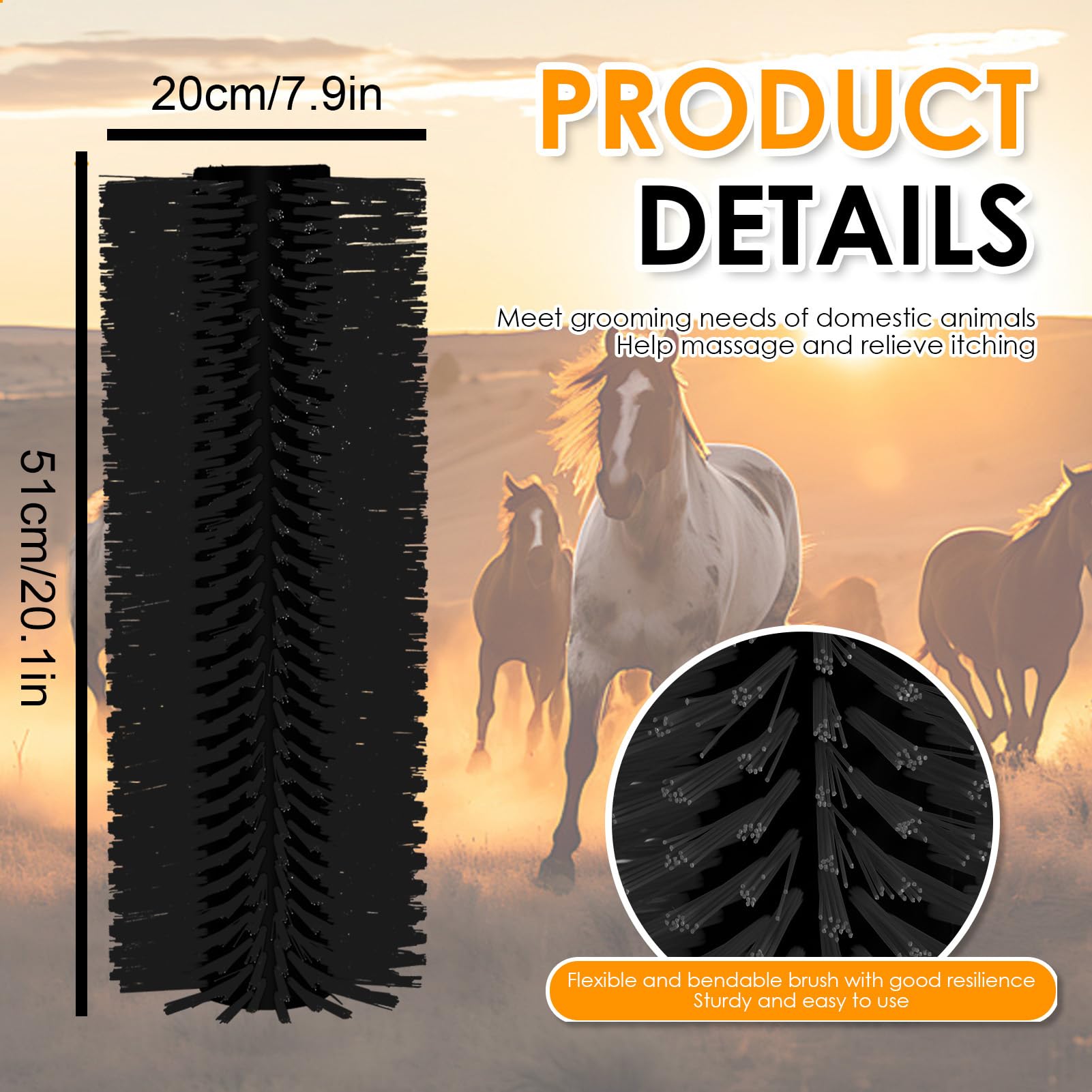 4PCS Livestock Scratching Brush Set - 20.1x7.9 Inch Horse Grooming Brushes for Cows, Sheep, Pigs with 16 Screws - Durable Animal Care Supplies for Barn, Stable & Farm Use - Black
