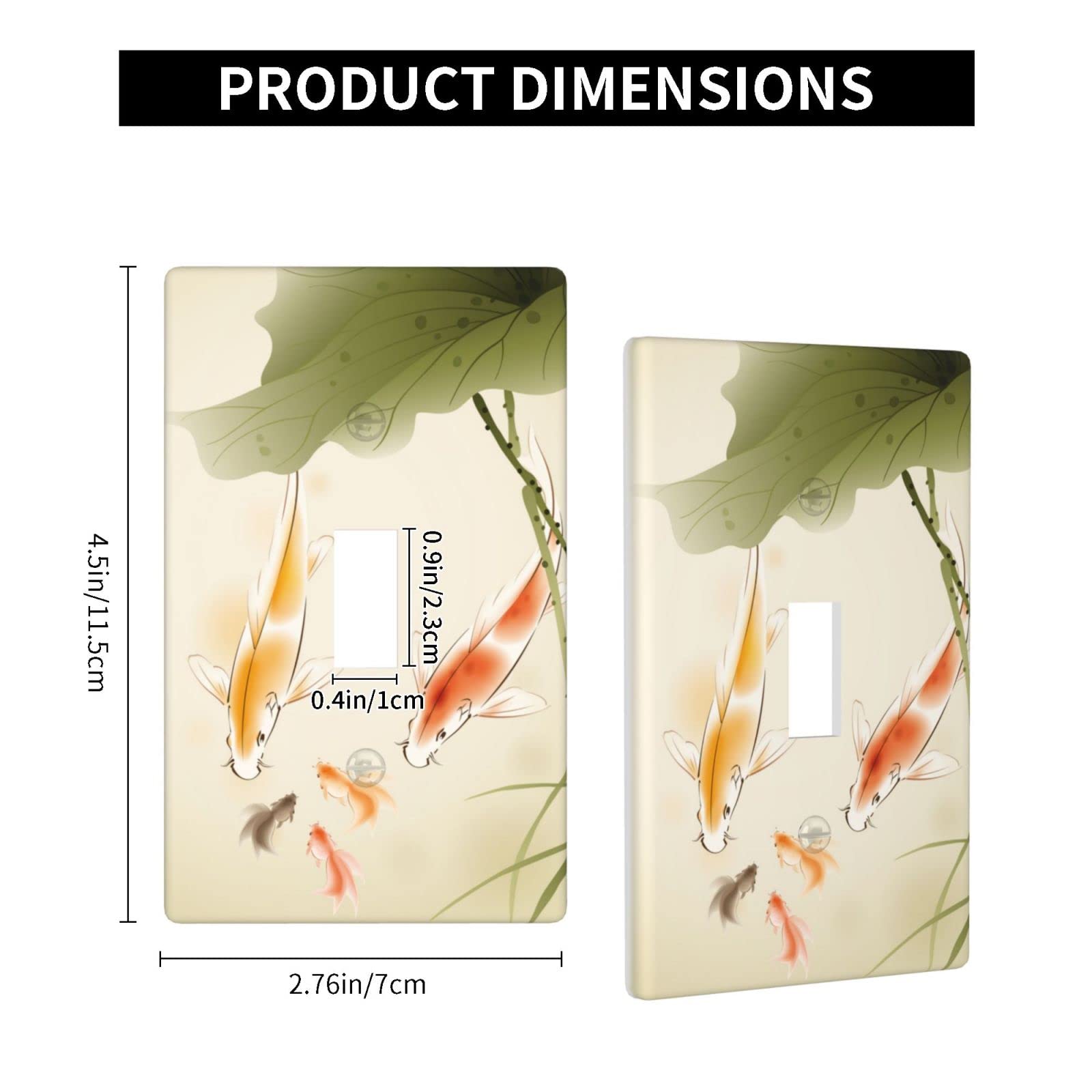 Japanese Lotus Leaf Koi Fish Single Gang Toggle Light Switch Cover - Decorative Wall Plate for Kitchen, Bathroom, Living Room & Bedroom - Home Decor Accessory with Asian Inspired Design