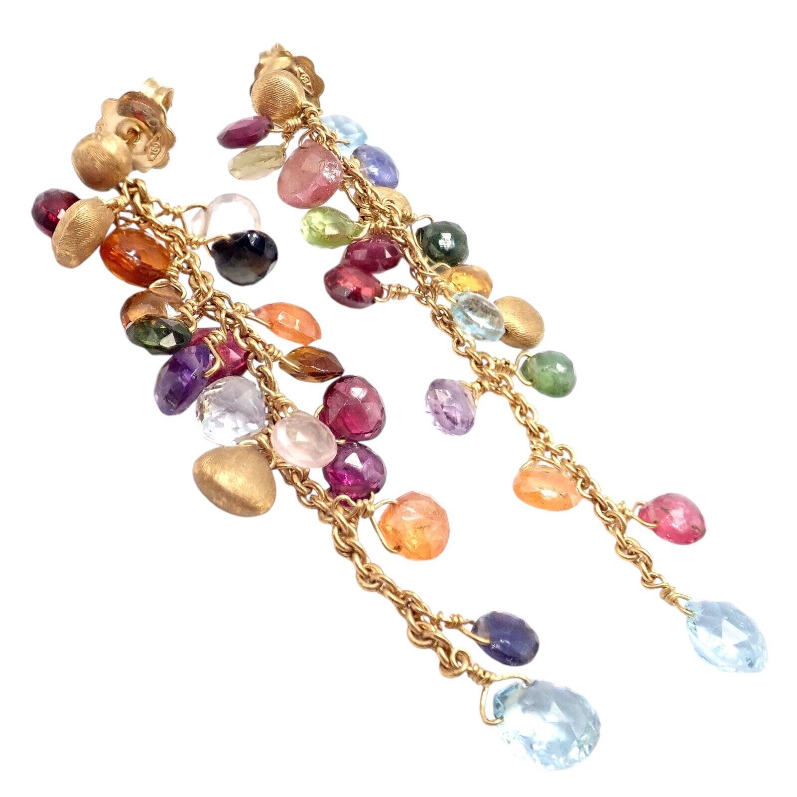 Authentic Marco Bicego 18k Yellow Gold Paradise Multicolor Gemstone Earrings - Luxury Jewelry for Women, Perfect for Weddings, Parties & Special Occasions