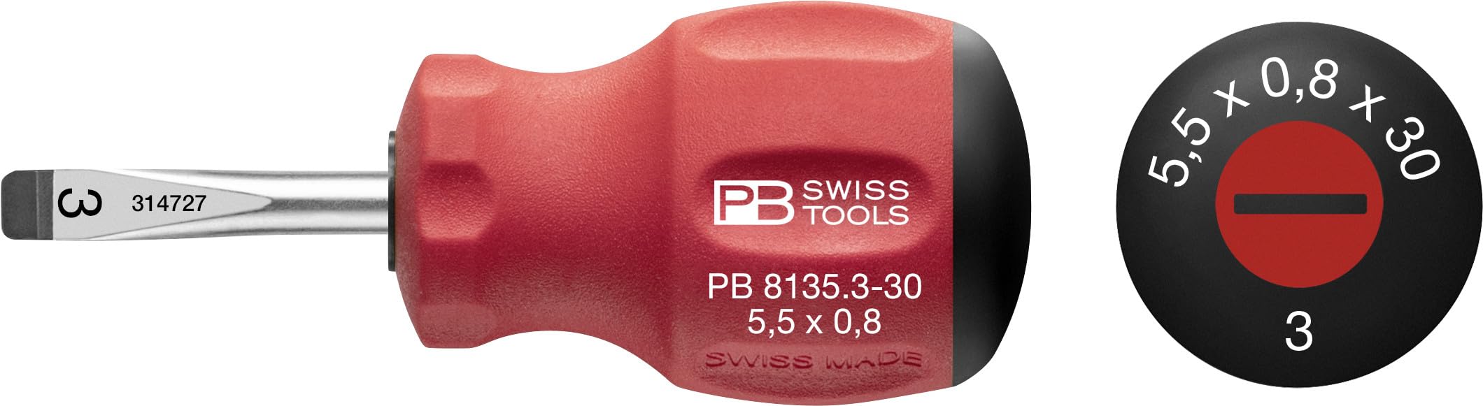 PB Swiss Tools SwissGrip Stubby Screwdriver - Flat Head Size 3 - Precision Screwdriver for Electronics, Jewelry & Small Appliances Repair - Compact Hand Tool for Tight Spaces