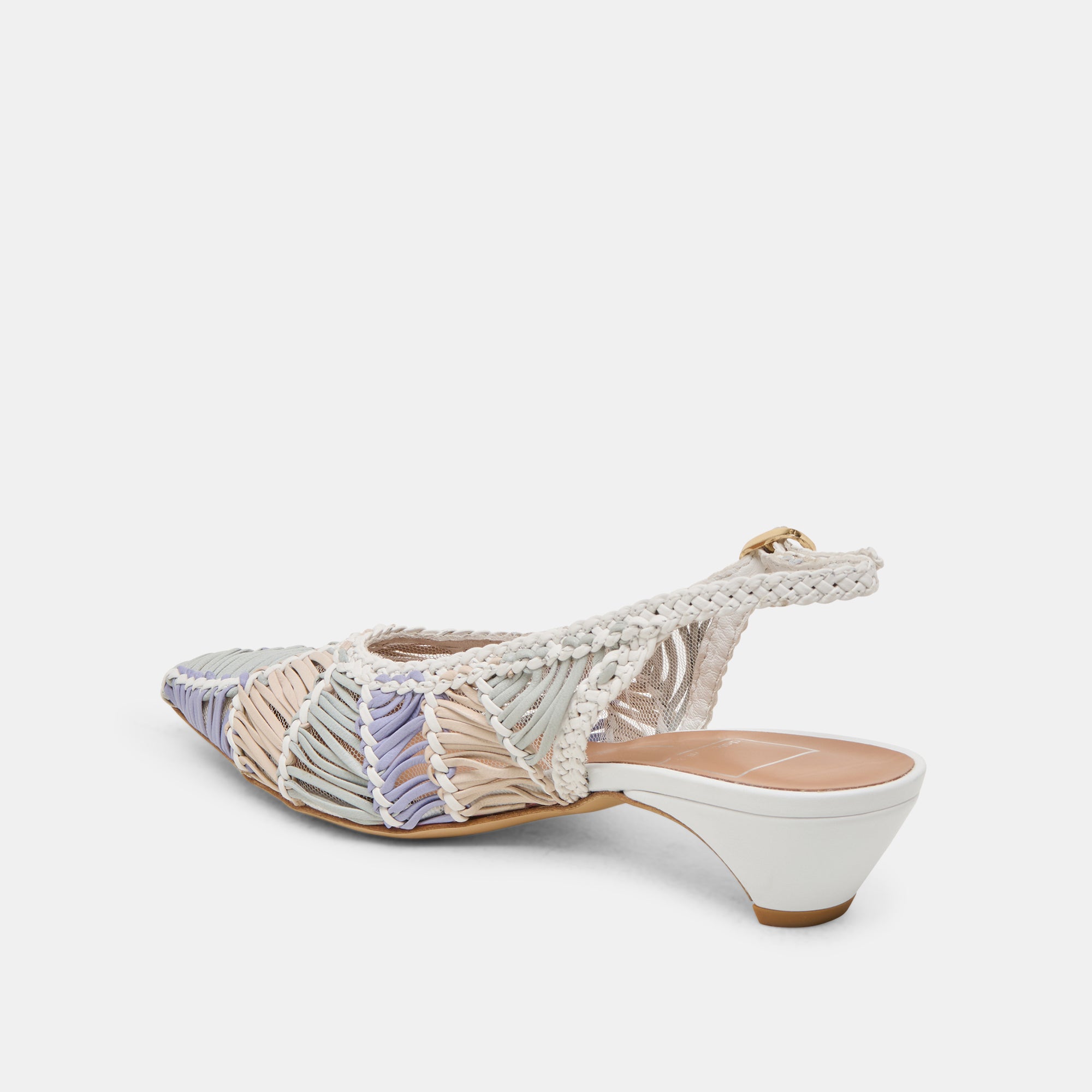 DAFNEY Women's White Multi Woven Leather Heels - Comfortable High Heel Pumps for Office, Party & Special Occasions