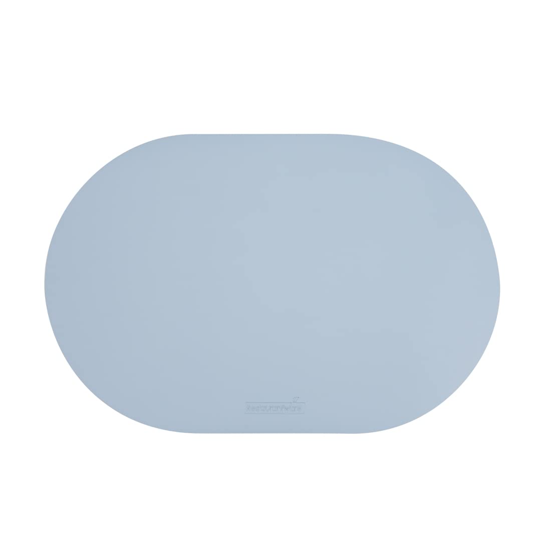 16 Inch Oval Vinyl Placemats Set of 6 - Stain-Resistant, Embossed Light Blue Table Mats with Leather-Like Feel - Protects Dining Table Surfaces - Perfect for Restaurants, Home Dining & Kitchen Decor