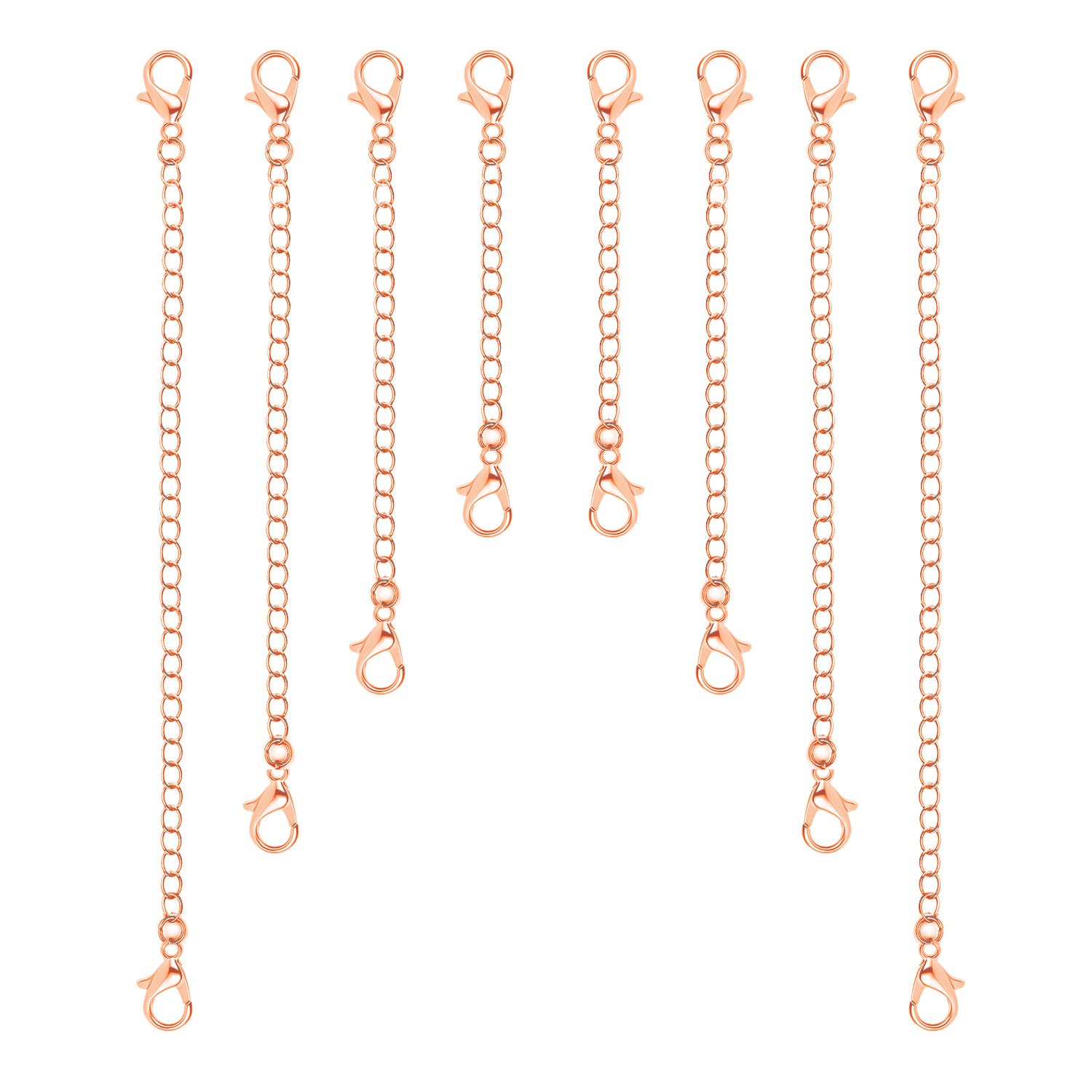 8pcs Rose Gold Necklace Extenders - 4 Sizes Jewelry Chain Extender for Necklace, Bracelet & Anklet - DIY Jewelry Making Supplies - Perfect for Adjustable Length & Layered Looks