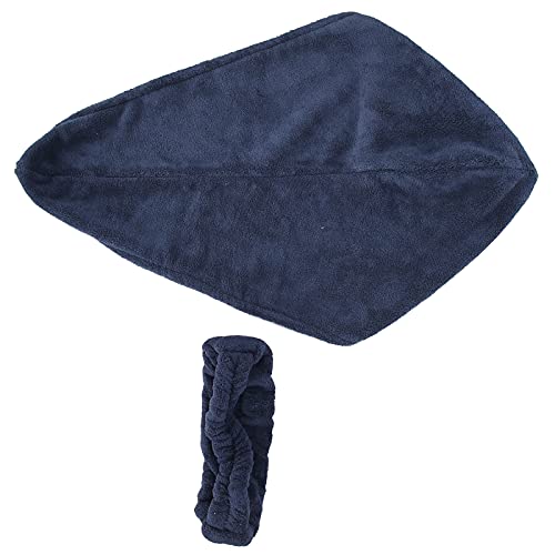 Excluzo Set of 2 Ultra Absorbent Hair Towels - Lightweight Coral Fleece Hair Wrap for Women & Men | Skin-Friendly Soft for Face Washing & Makeup Removal | Includes Blue Hair Dryer Cap & Hair Band (Perfect for Salon, Spa & Home Hair Care)