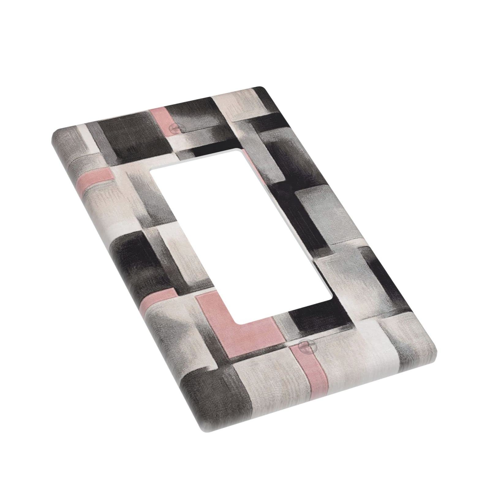 Modern Blush Pink Geometric Light Switch Cover - 1 Gang Rocker/Decora Wall Plate - Abstract Art Design GFCI Outlet Cover for Bedroom, Bathroom & Home Decor - Perfect for Contemporary Interior Design & DIY Home Improvement