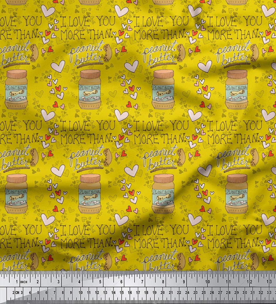 Soimoi 100% Cotton Cambric Fabric - Yellow Text & Peanut Butter Food Print - 42
