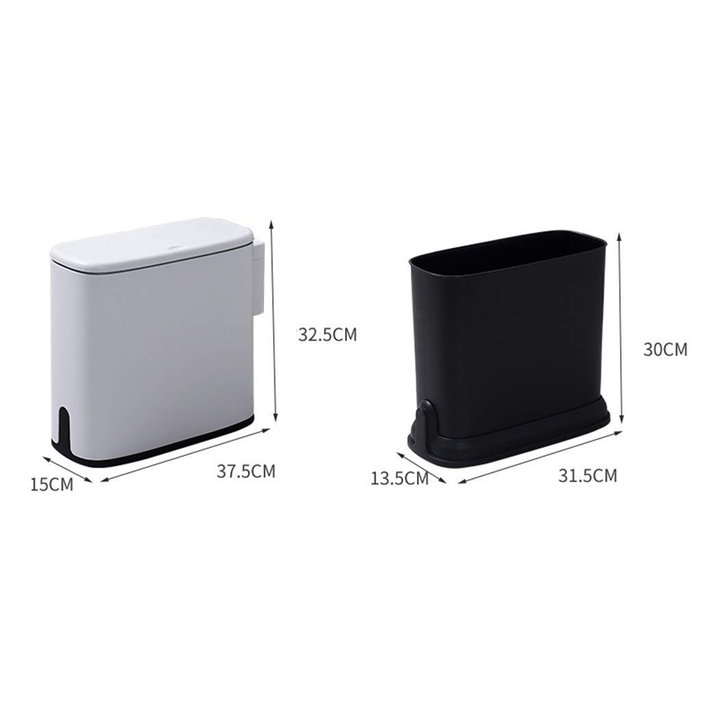 Nordic Style Oval Split Trash Can with Lid - 8L/2.6 Gallon Plastic Waste Basket for Bathroom, Kitchen, Bedroom & Office - Creative Spring Top Cover Design (White & Gray) | Perfect for Small Spaces & Home Organization