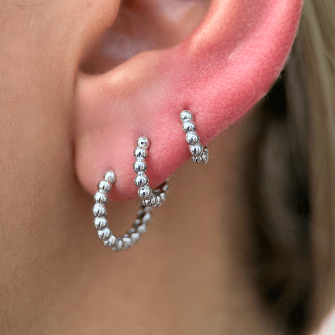 14K White Gold Bubble Beaded Hoop Earrings for Women - Elegant Dainty Everyday Jewelry Gift for Her, Perfect for Parties, Weddings & Date Nights
