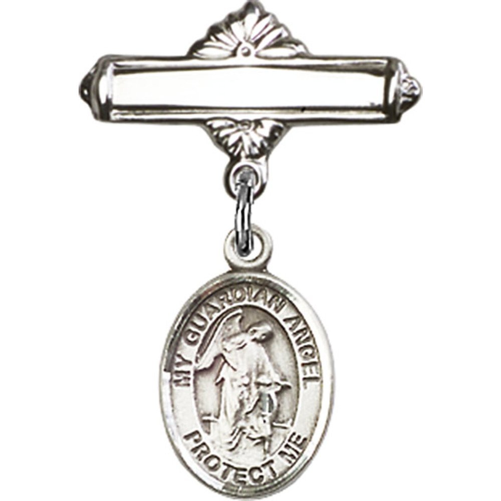 Guardian Angel Sterling Silver Baby Badge with Polished Pin - 1 X 5/8 Inch Baby Keepsake for Christening, Baptism & Newborn Gifts - Perfect for Baby Showers, First Communion & Special Occasions