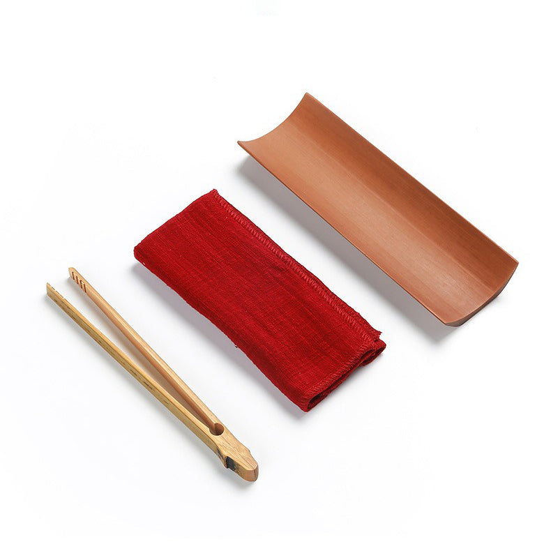 Premium Bamboo Tea Tray Set with Towel and Clip - Perfect for Chinese Gongfu Tea Ceremony, Home Tea Brewing, and Relaxing Afternoon Tea Time