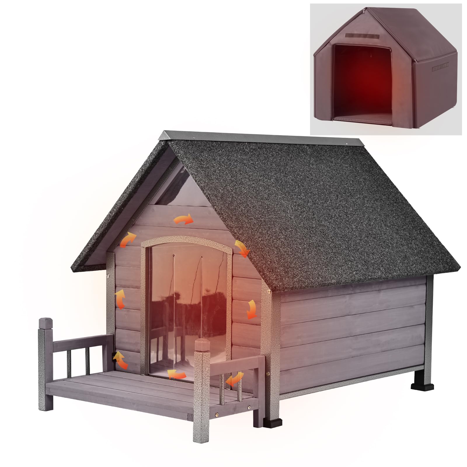 Aivituvin Insulated Outdoor Dog House with Metal Frame - Weatherproof Large Dog Kennel for Small to Medium Breeds (45