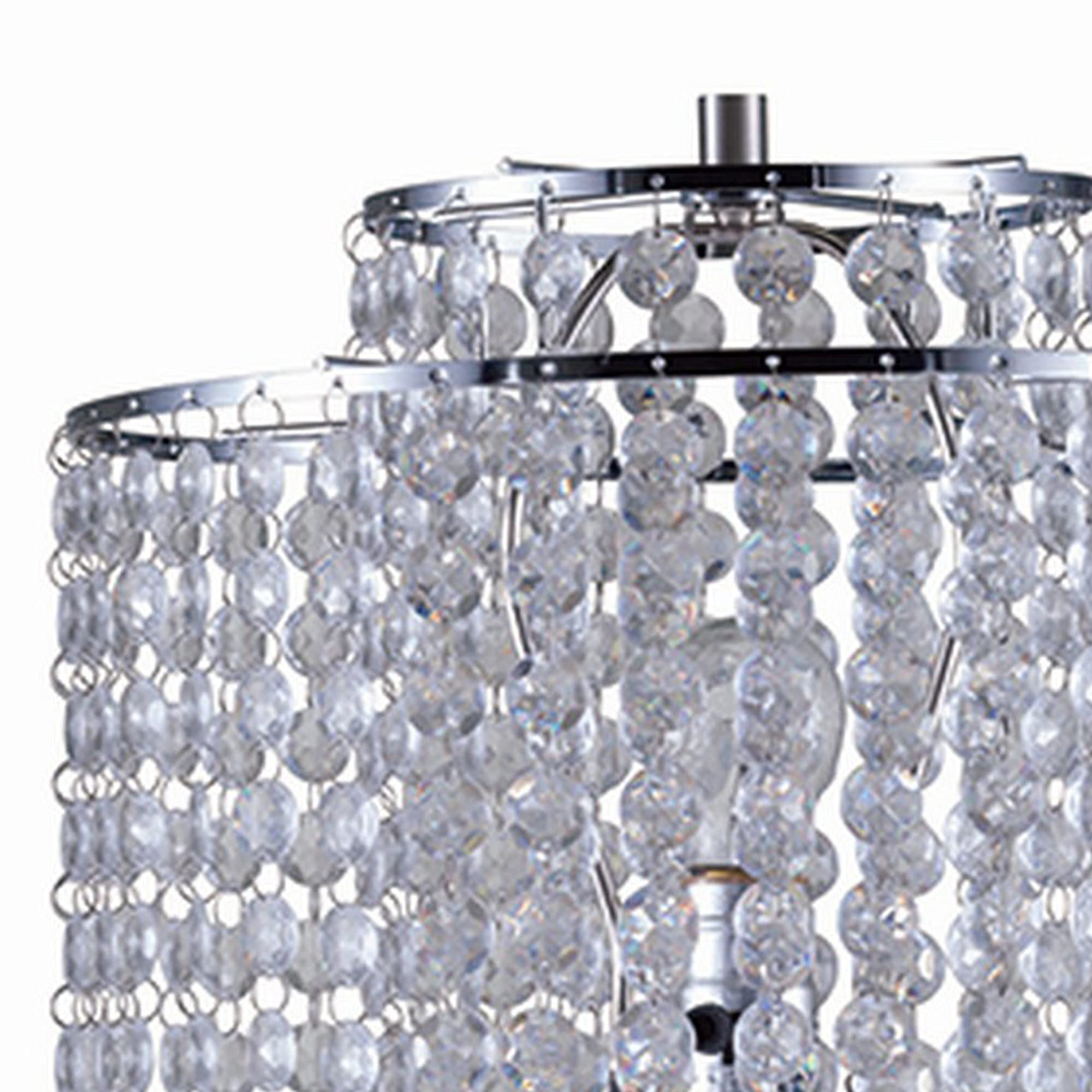 Benjara Modern Silver Metal Table Lamp with Hanging Acrylic Beads & USB Charging Port - Elegant Bedside Lighting for Bedroom, Living Room, or Office Decor