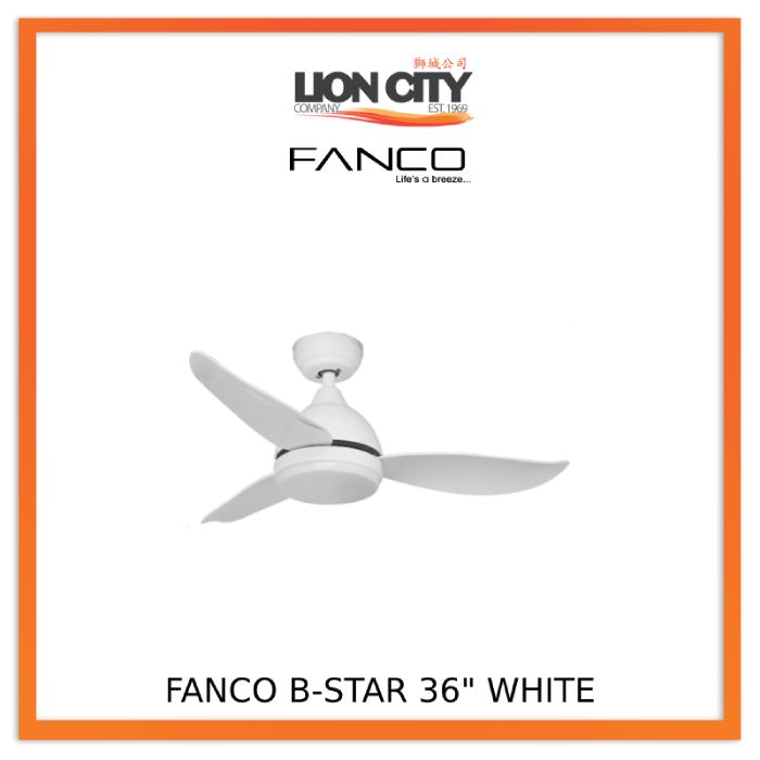 Fanco B Star 36/46/52 Inch 3 Blade DC Ceiling Fan with Remote - Energy Efficient Quiet Modern Ceiling Fan for Bedroom, Living Room, Office (White)
