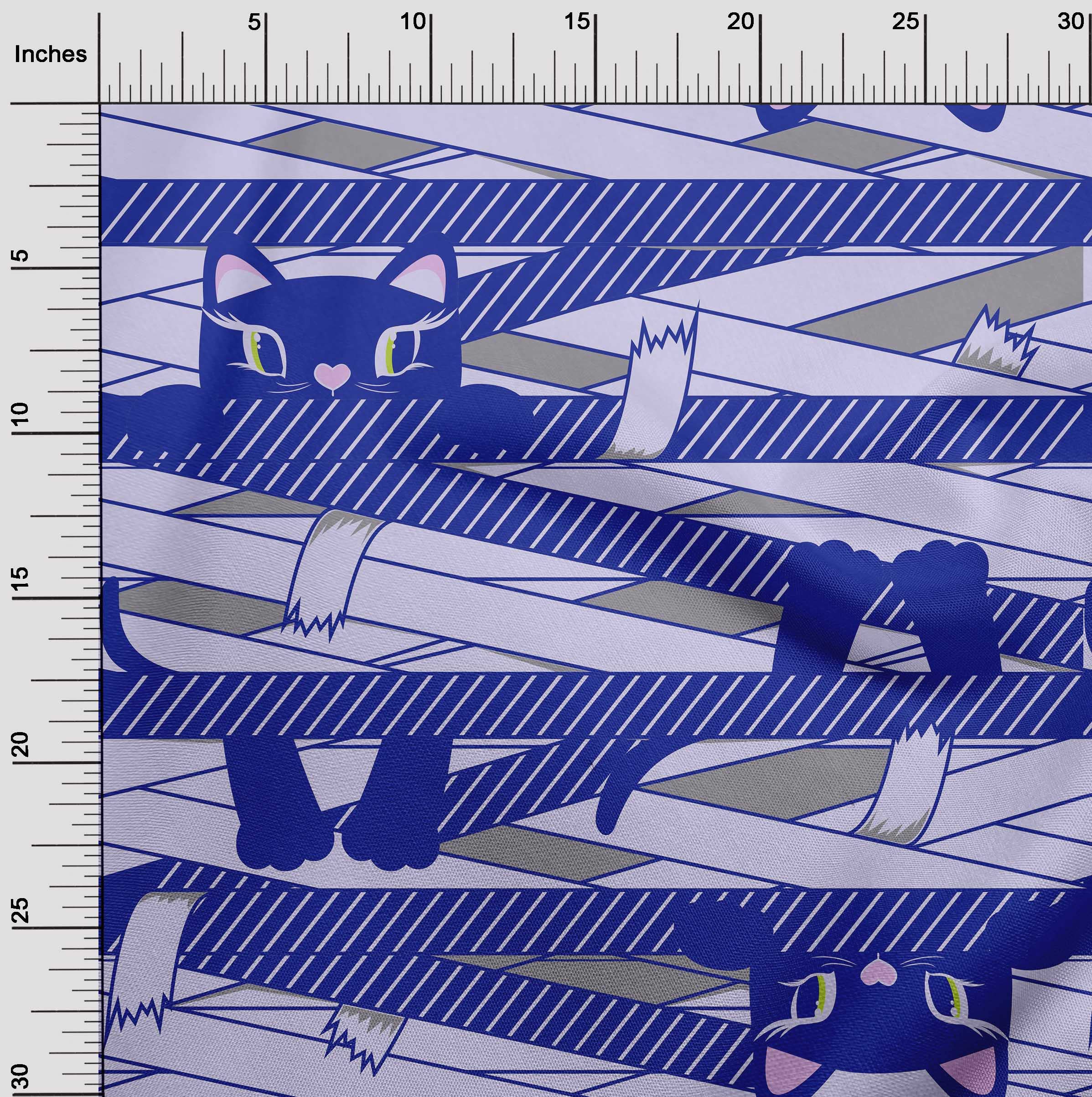 Premium 100% Cotton Cambric Fabric - Medium Blue Printed Kids Sewing Material by The Yard (42