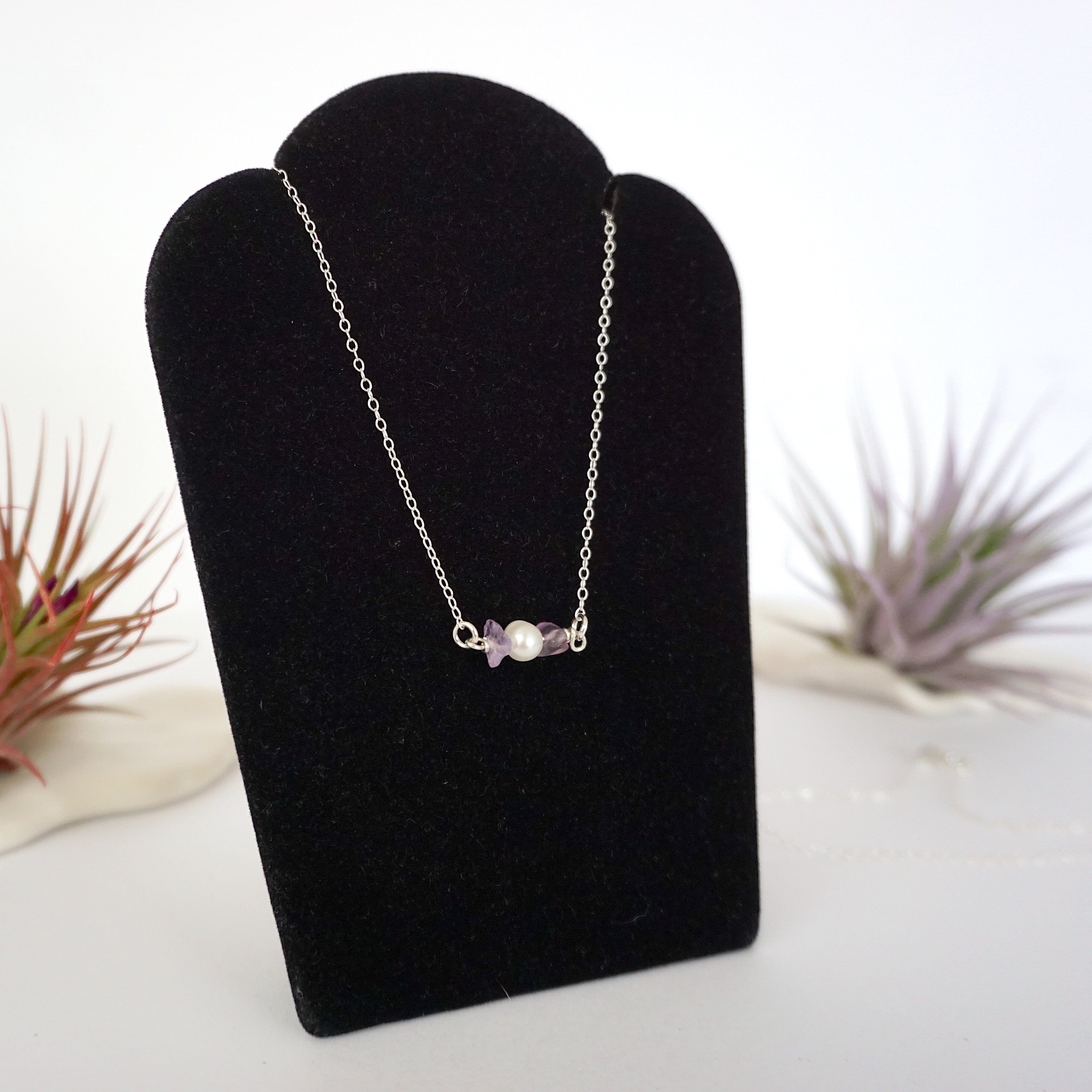 Amethyst and Pearl Charm Necklace for Women - Elegant Dainty Jewelry Gift for Her, Perfect for Valentine's Day, Anniversary & Special Occasions