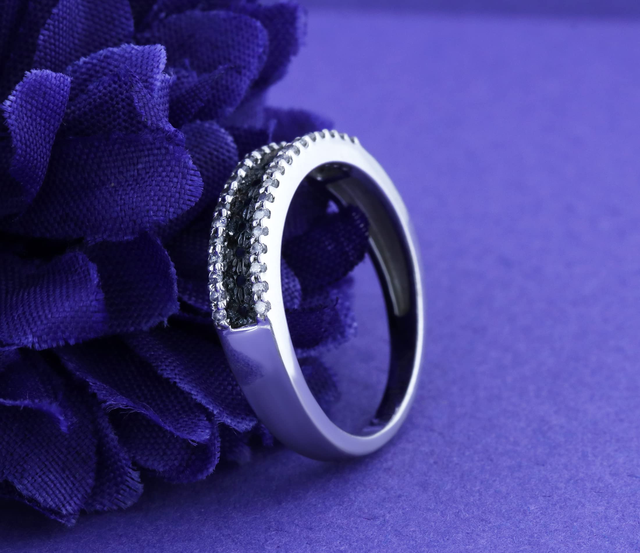 Dazzlingrock 0.25 Carat Round Black & White Diamond Stackable Ring for Women - Sterling Silver Anniversary Wedding Band - Perfect for Bridal Sets, Engagement Rings & Special Occasion Jewelry Gifts