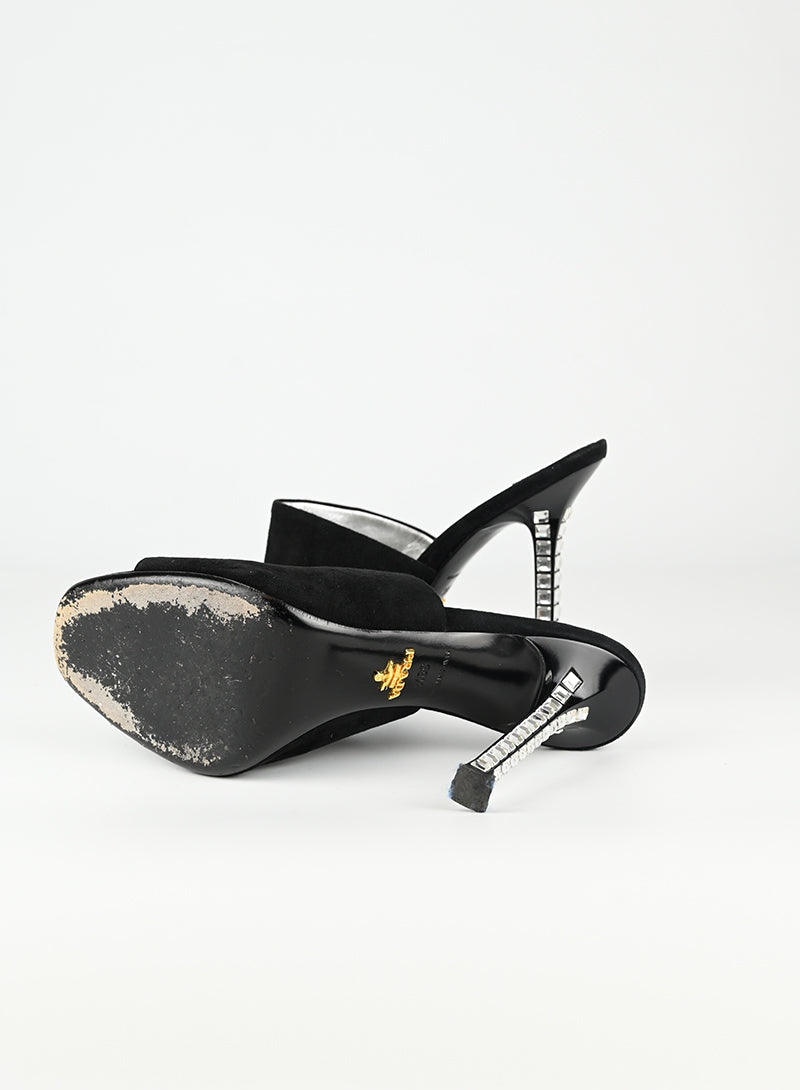 Prada Suede Glitter Sabot Loafers Women's Size 39.5 - Elegant & Comfortable for Office, Parties & Casual Wear