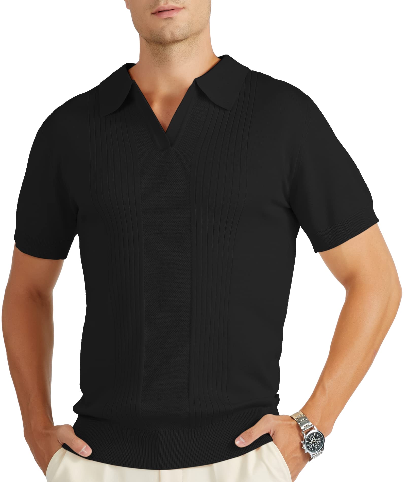 V VALANCH Men's Vintage Knit Polo Shirt - Short Sleeve Casual Golf Pullover Sweater for Summer | Perfect for Golf, Office & Outdoor Activities