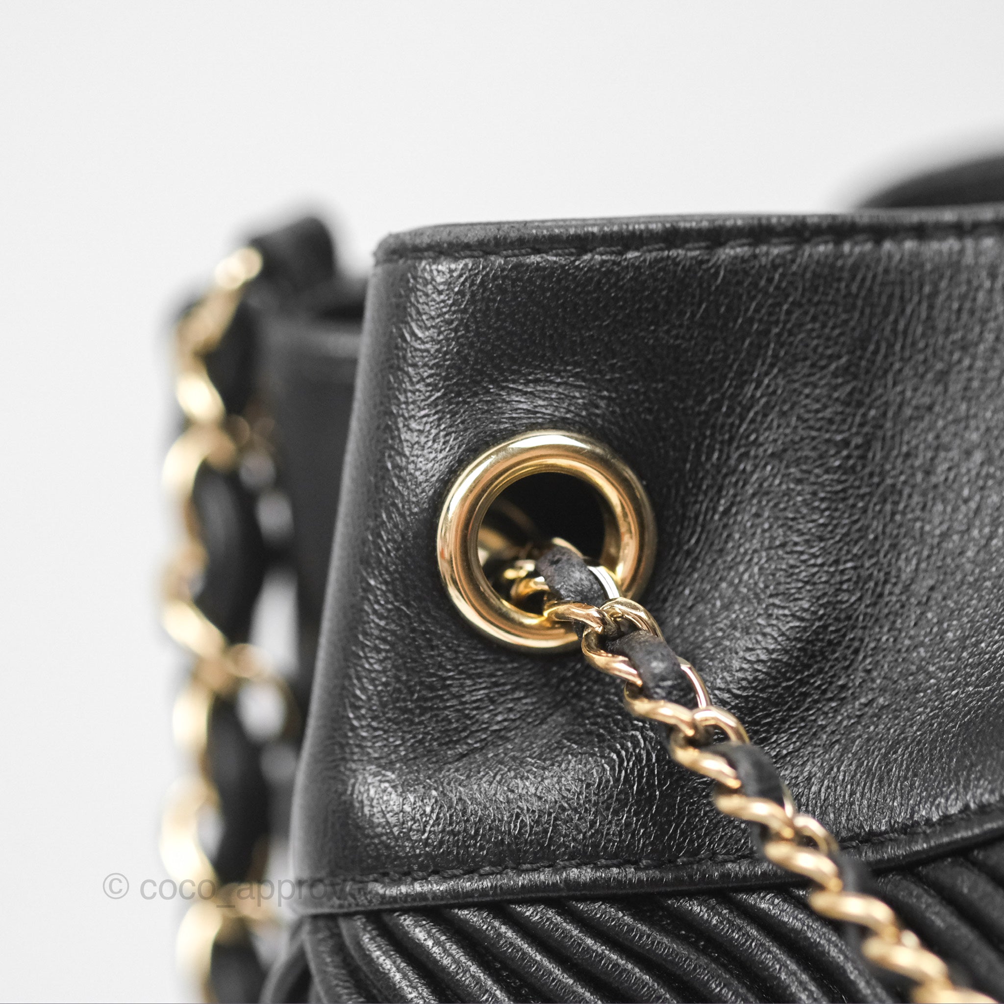 Chanel CC Chain Drawstring Bucket Bag Chevron Black Lambskin Gold Hardware - Luxury Crossbody Shoulder Bag for Women, Perfect for Parties, Date Nights & Special Occasions