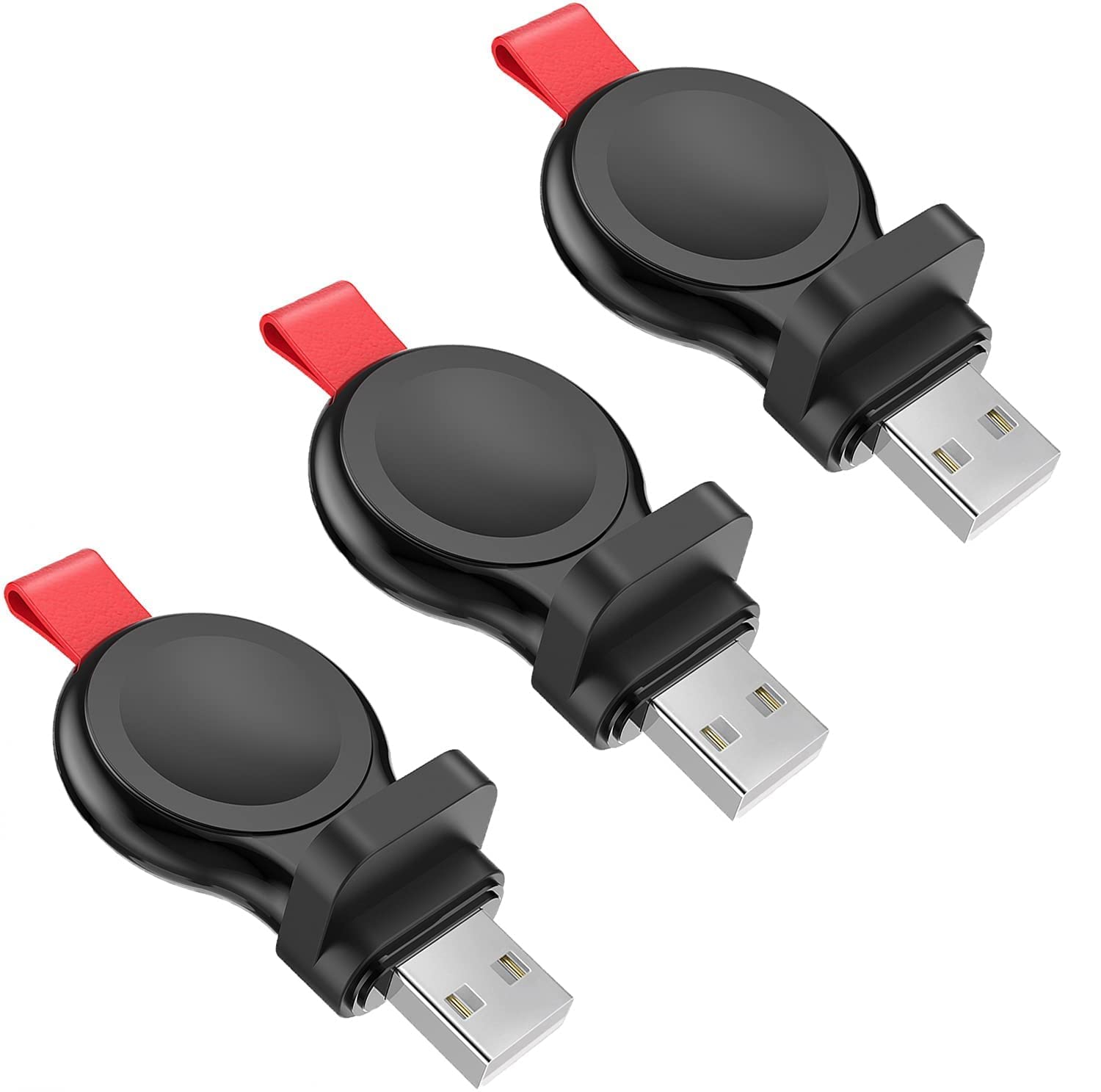 3 Pack Black Apple Watch Magnetic Travel Charger - Portable USB Fast Charging for Apple Watch Series 7/6/5/4/3/2/1/SE & Nike+ (38mm/40mm/41mm/42mm/44mm/45mm) - Perfect for Car, Office & Travel Charging