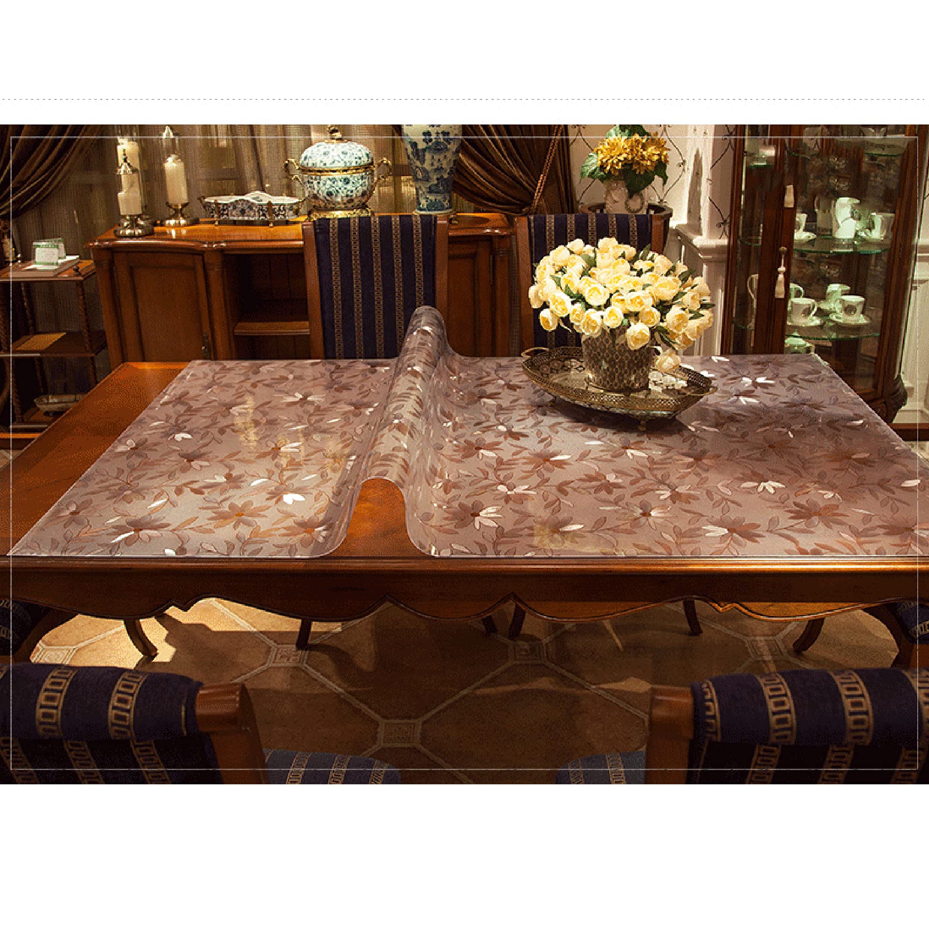 Frosted Clear PVC Table Cover Protector - Waterproof, Oilproof, Stain Resistant Desk Pad for Coffee Table, Dining Table, Office Desk - Perfect for Home, Office & Restaurant Use