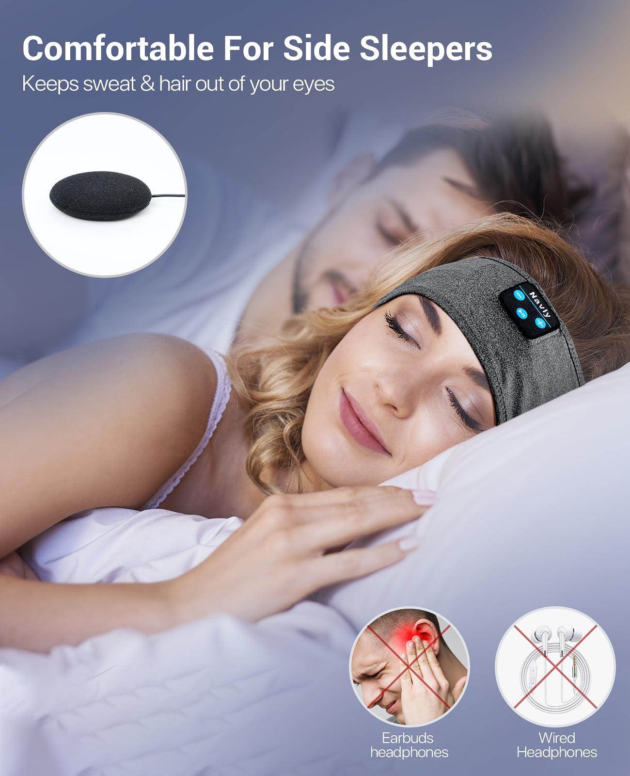 Bluetooth Sleep Headphones for Side Sleepers - Wireless Headband Headphones with Ultra-Thin Speakers, Comfortable Sleeping Headphones for Women & Men - Perfect for Nighttime Relaxation, Meditation, Travel & Lounging
