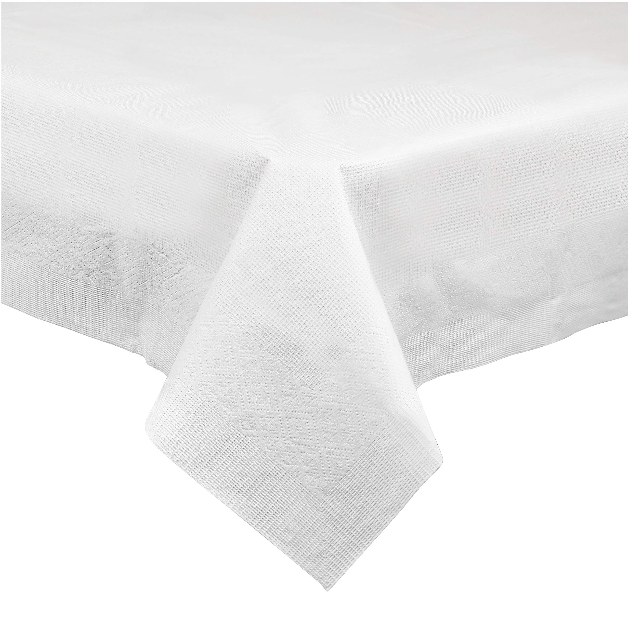 PLASTICPRO Disposable 3-Ply Tablecloth - Waterproof & Absorbent White Plastic Table Cover for 6-8 Foot Rectangle Tables (54