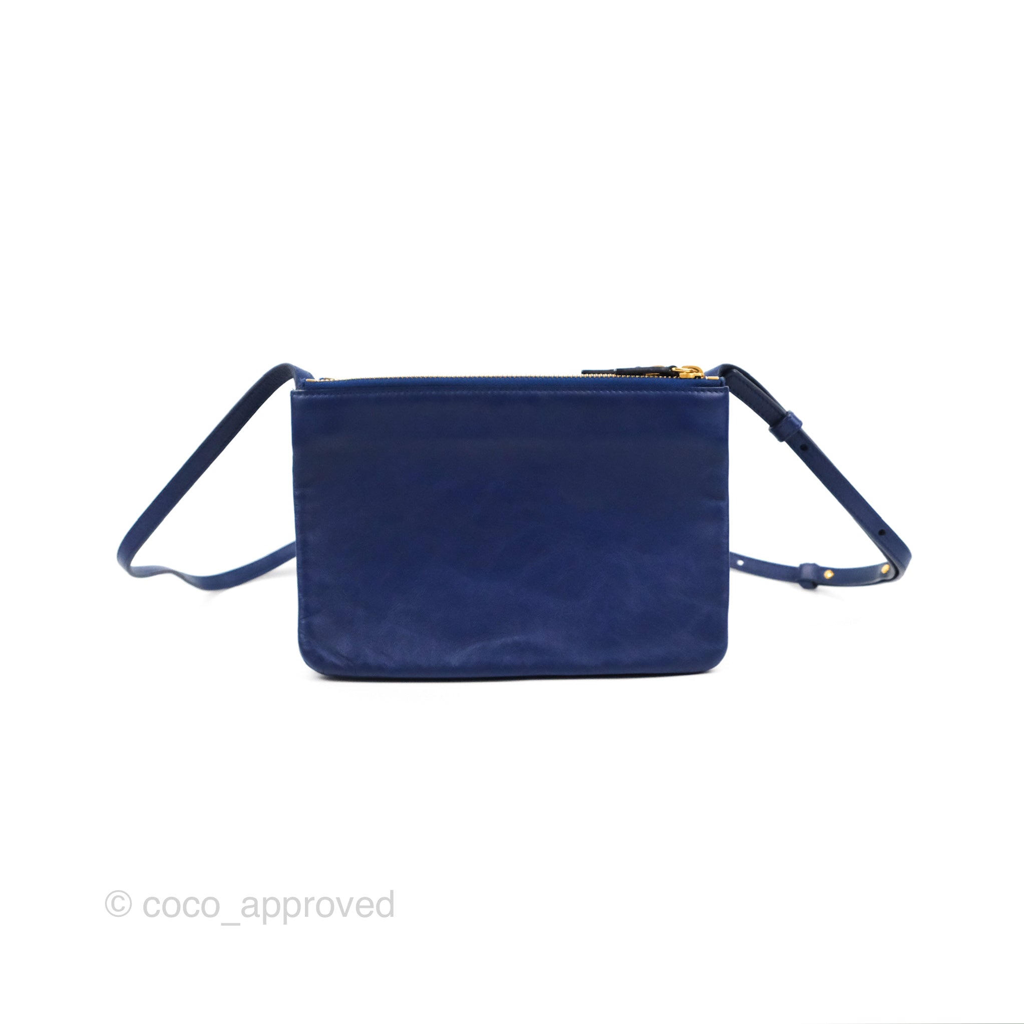 Celine Small Trio Crossbody Bag in Dark Blue Lambskin Leather with Gold Hardware - Perfect for Everyday Use, Travel & Date Nights