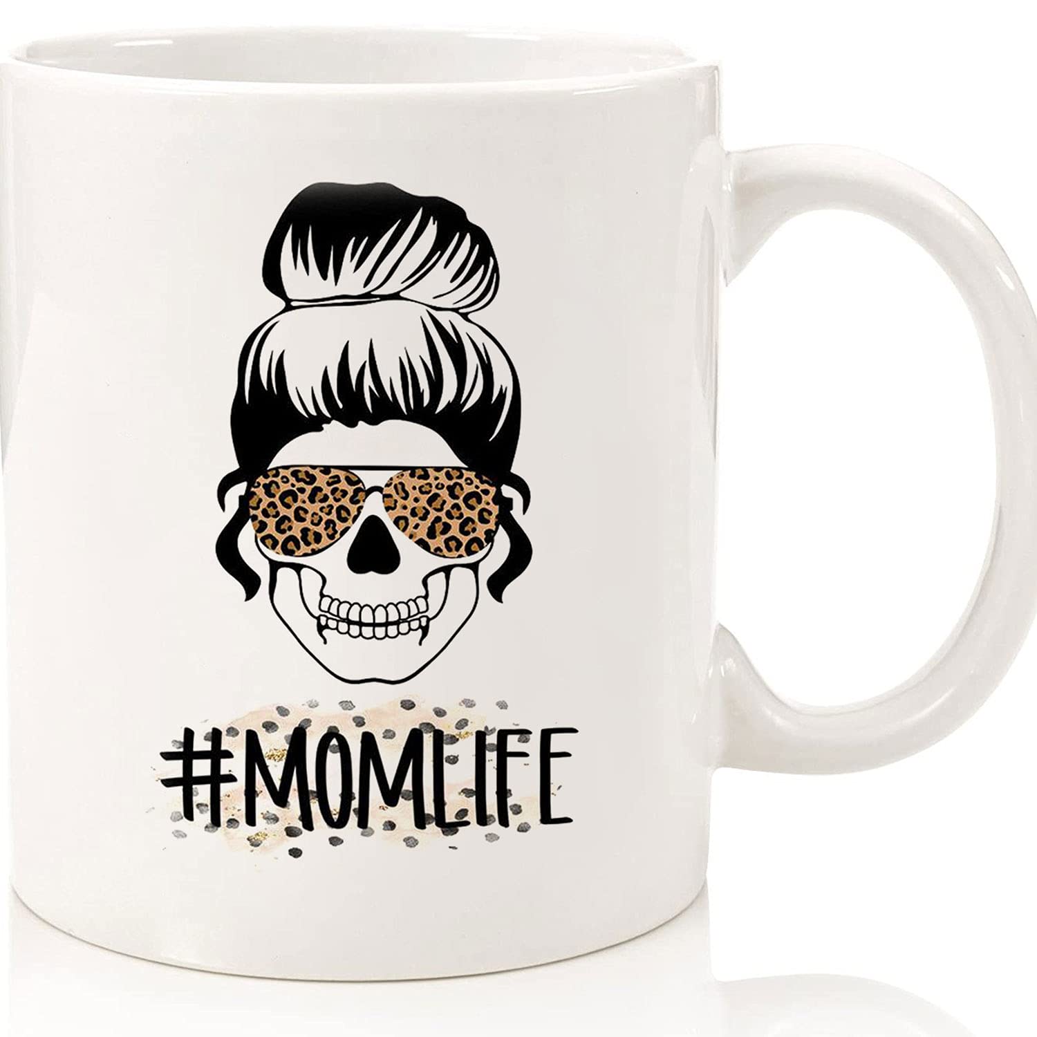 Funny Sugar Skull Mom Coffee Mug - 11oz & 15oz Ceramic Novelty Cup with Leopard Print & Skeleton Design - Perfect Gift for Halloween, Mother's Day & Everyday Use - Great for Coffee, Tea or Hot Chocolate at Home, Office or as a Unique Gift