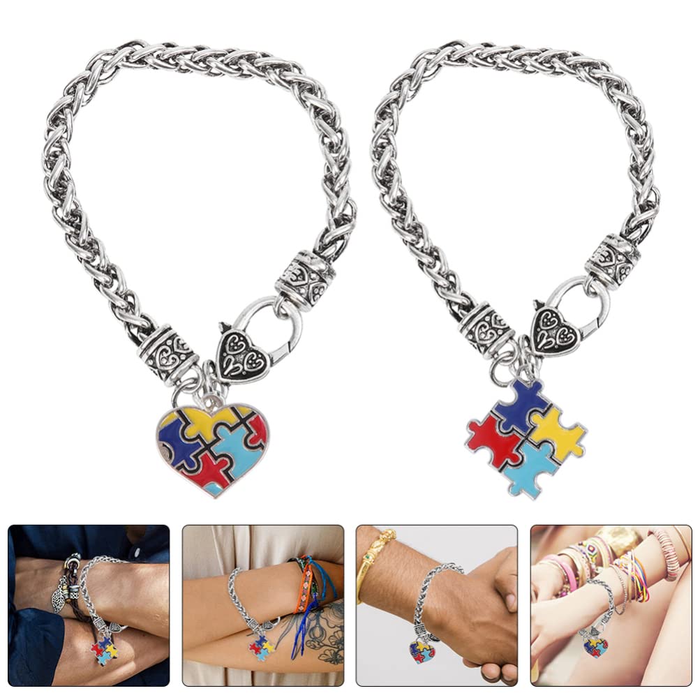 Cabilock Friendship Bracelet Set of 2 - Heart & Square Puzzle Jigsaw Charm Awareness Bracelets with Carnelian Stones | Gifts for Best Friends, Couples, or Awareness Events | Perfect for Valentine's Day, Birthdays, and Support Causes