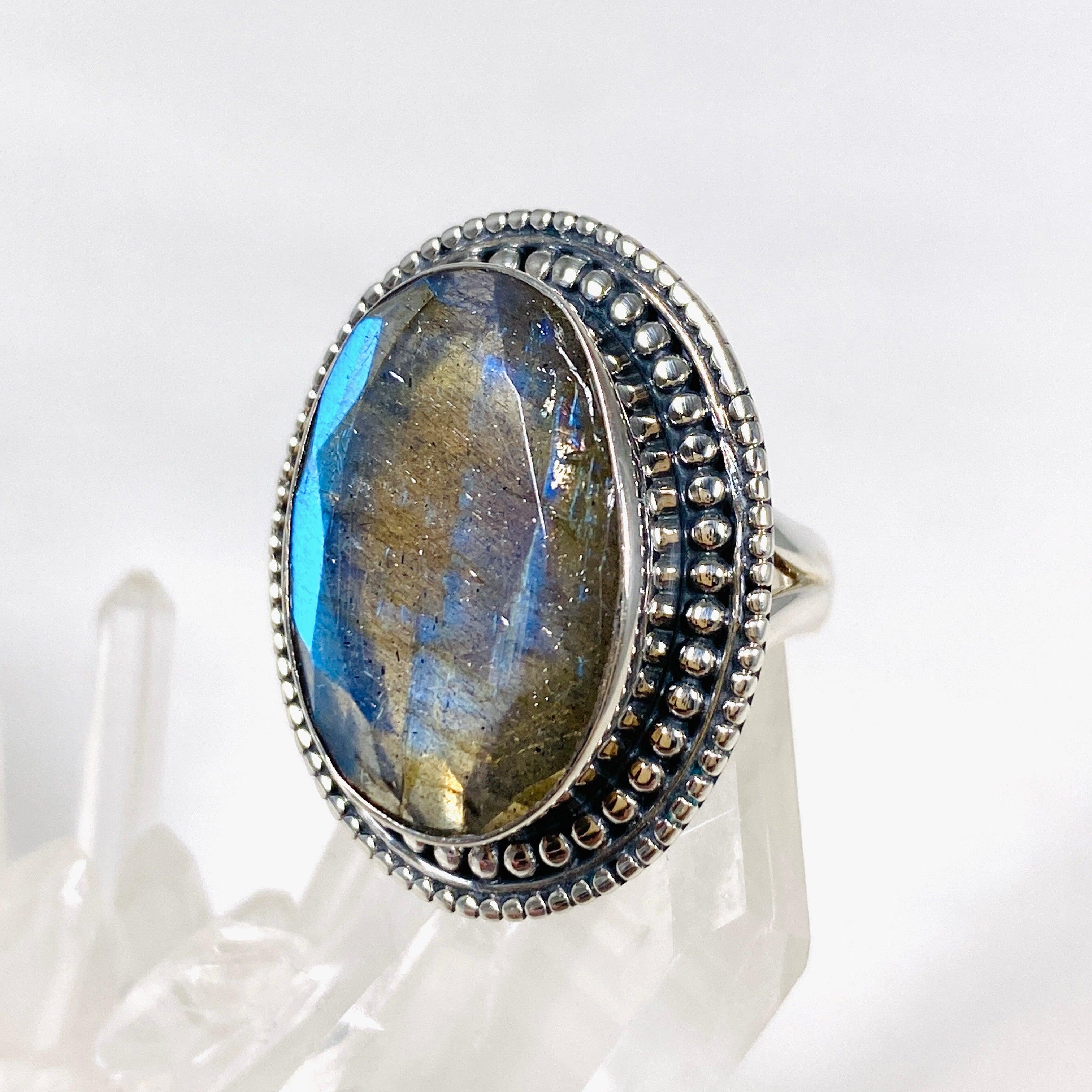 Labradorite Faceted Oval Ring - Size 6 - KRGJ2718 - Elegant Gemstone Jewelry for Women, Perfect for Weddings, Parties & Special Occasions