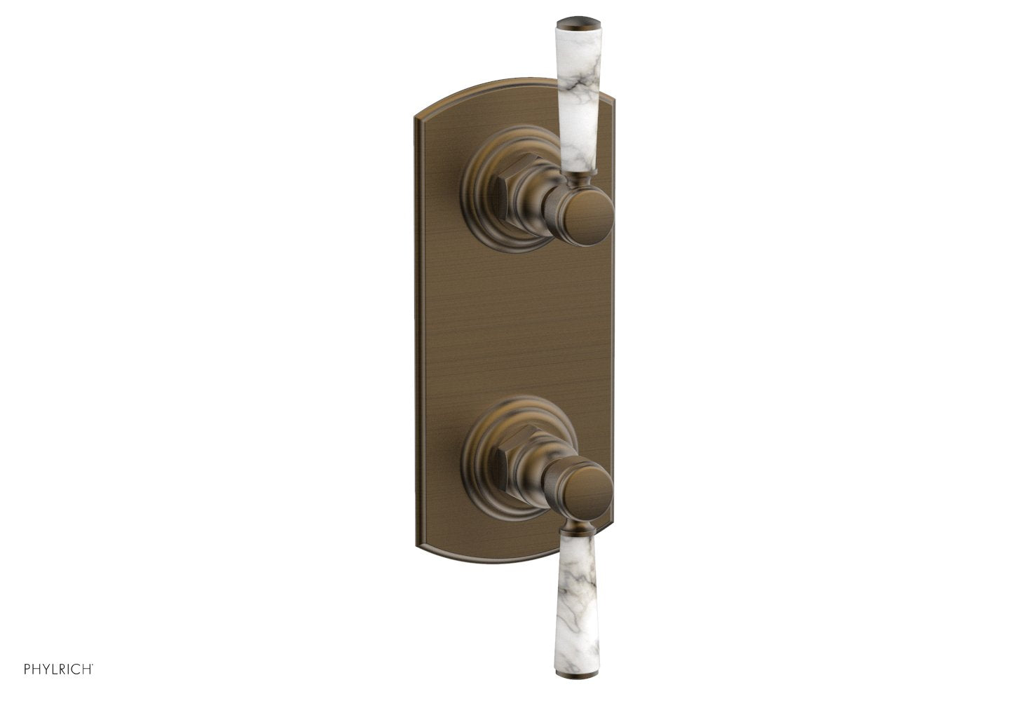 HEX TRADITIONAL Thermostatic Shower Valve with Volume Control & Diverter - White Marble Handles (Model 4 155) | Perfect for Bathroom Renovation & Luxury Spa Experience