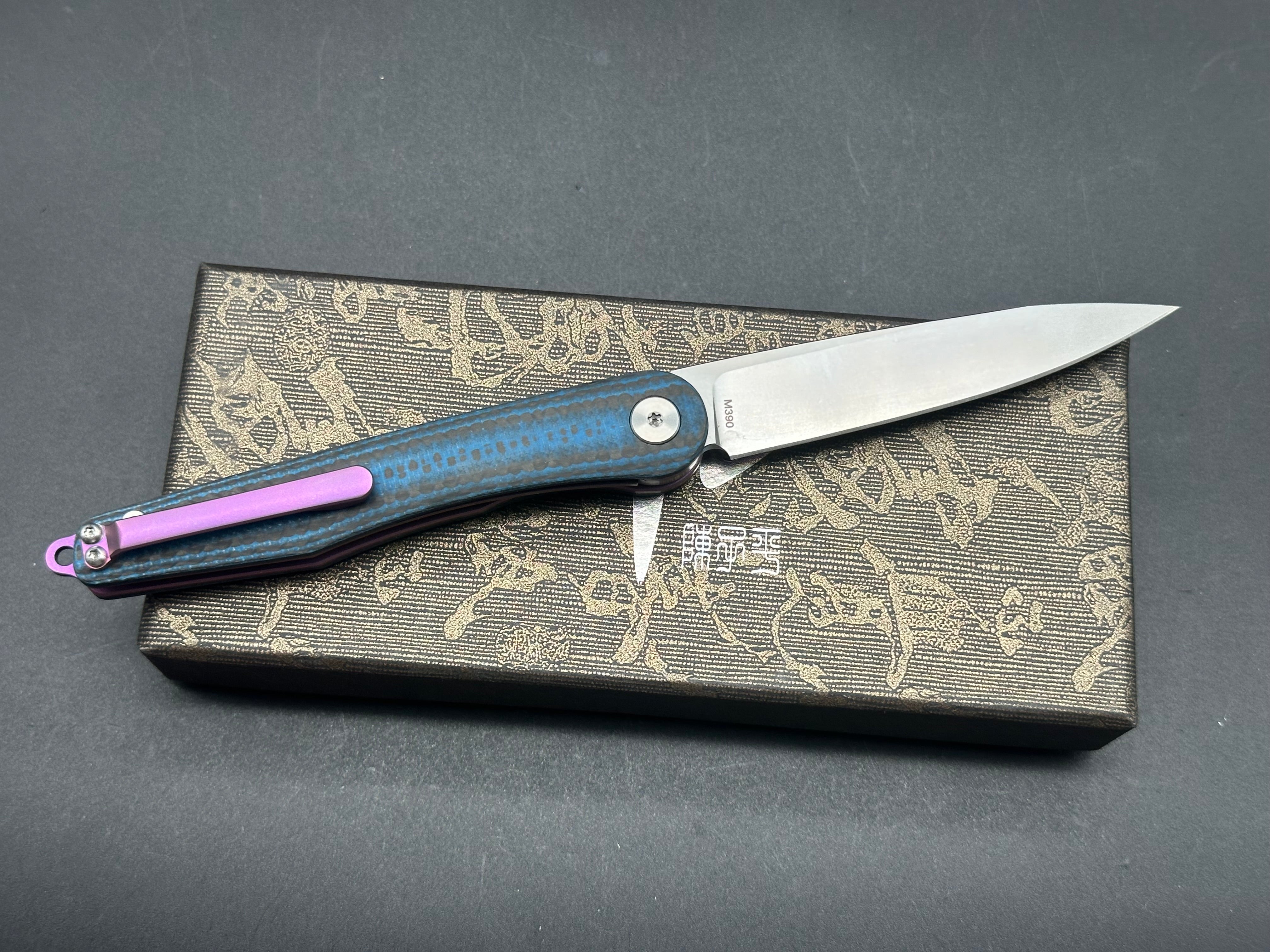 CH KNIVES Folding Pocket Knife - Army Green Carbon Fiber/Titanium/G10 Handle with M390 Steel Blade | Tactical EDC, Outdoor Camping & Survival Gear