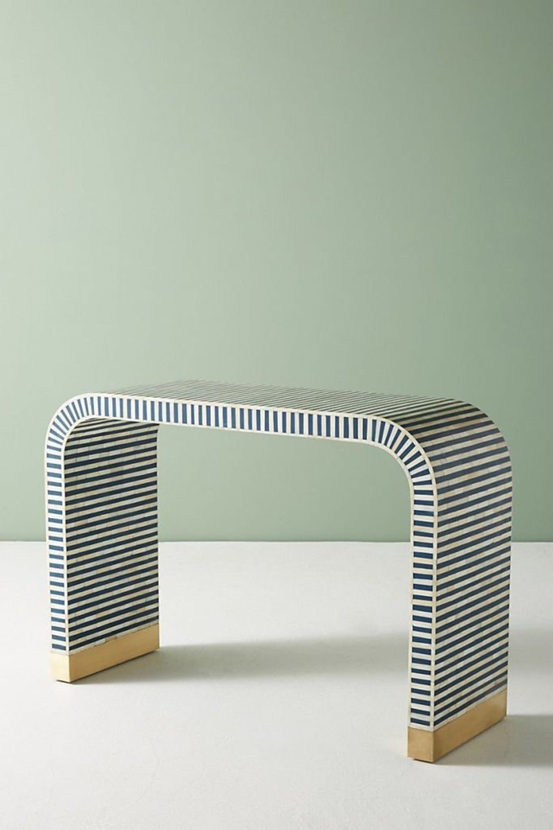 Handmade Bone Inlay Blue Console Table - Custom Entryway Table with Intricate Design | Perfect for Hallway Decor, Living Room Accent & Coastal Home Style