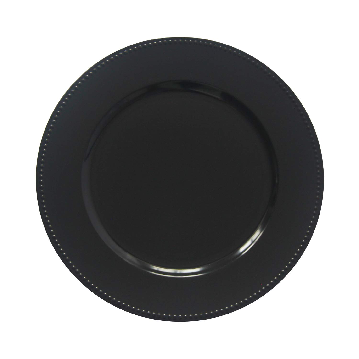 WELMATCH 12-Pack Black Plastic Beaded Charger Plates - 13 Inch Round Metallic Wedding Dinner Plates for Party Decorations, Anniversary & Holiday Table Settings (Set of 12, Elegant Black)