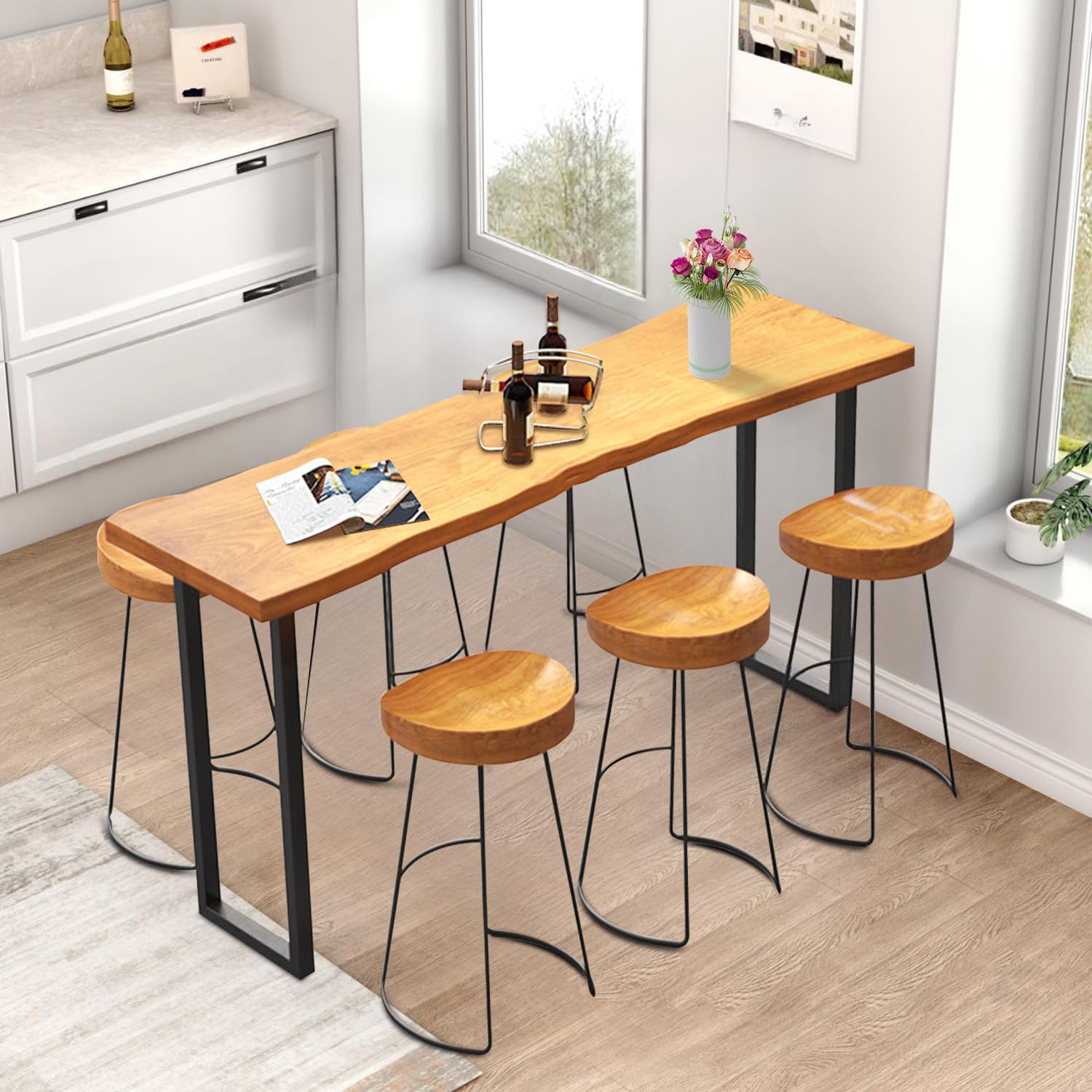 Solid Wood Narrow Bar Table with Metal Legs - 55.1