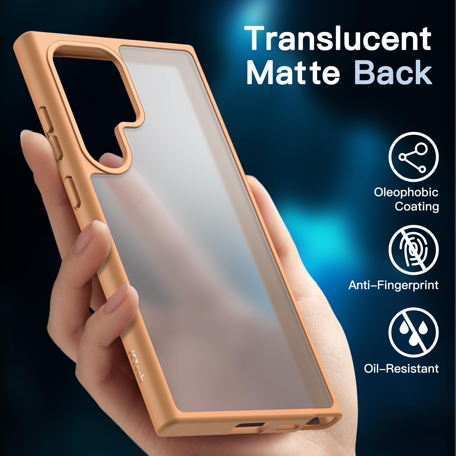 JETech 5-in-1 Matte Case for Samsung Galaxy S24 Ultra 5G - Shockproof Phone Cover with 2-Pack Tempered Glass Screen Protectors & Camera Lens Protector, Translucent Back Protective Case (Titanium Orange) - Perfect for Work, Travel & Outdoor Activities