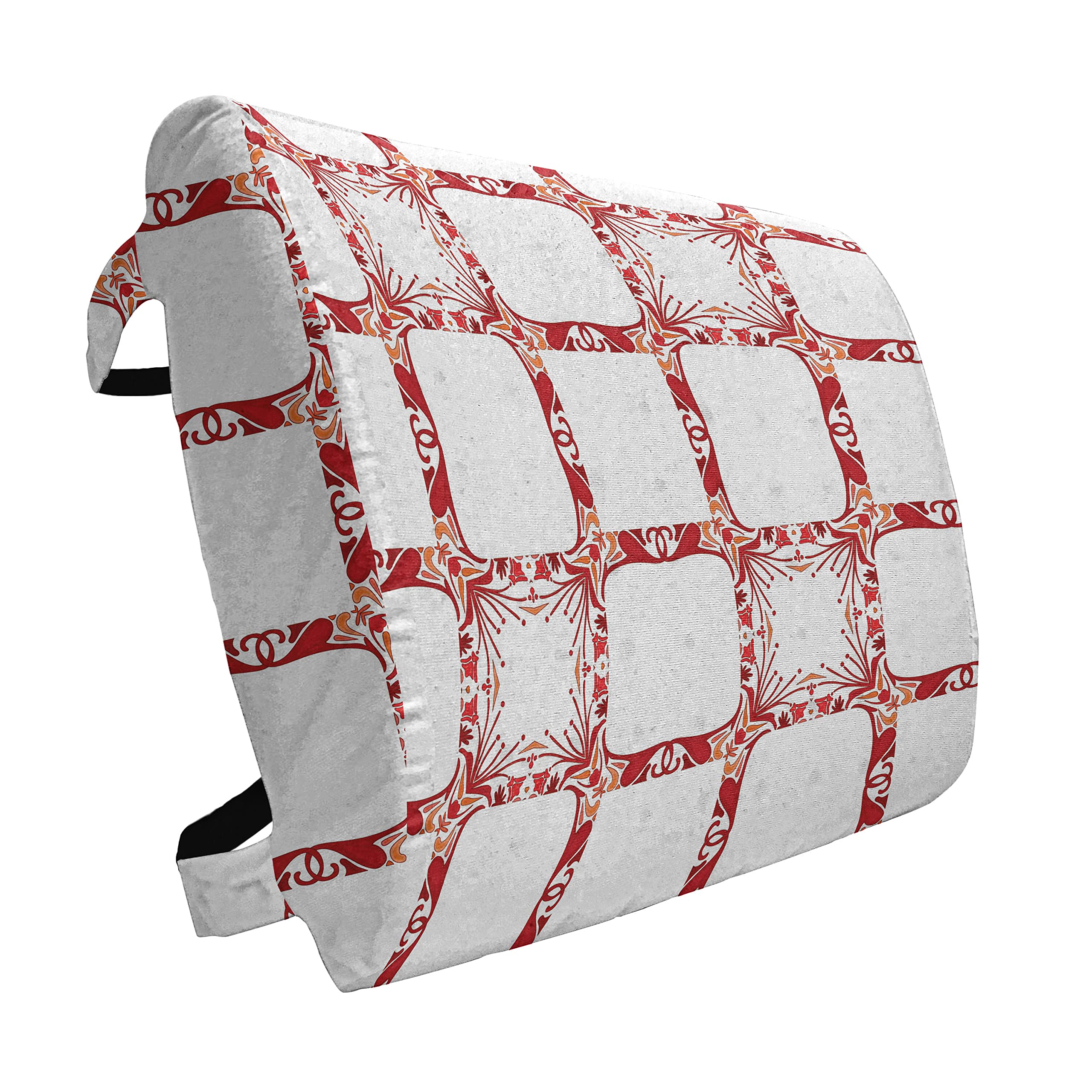 Ambesonne Ethnic Lumbar Support Pillow - Square Mixed Tiles Medieval Design Art Print - High Density Foam for Office Chairs & Car Seats - 14x13 Inches Maroon - Perfect for Back Pain Relief, Home Decor & Travel Comfort