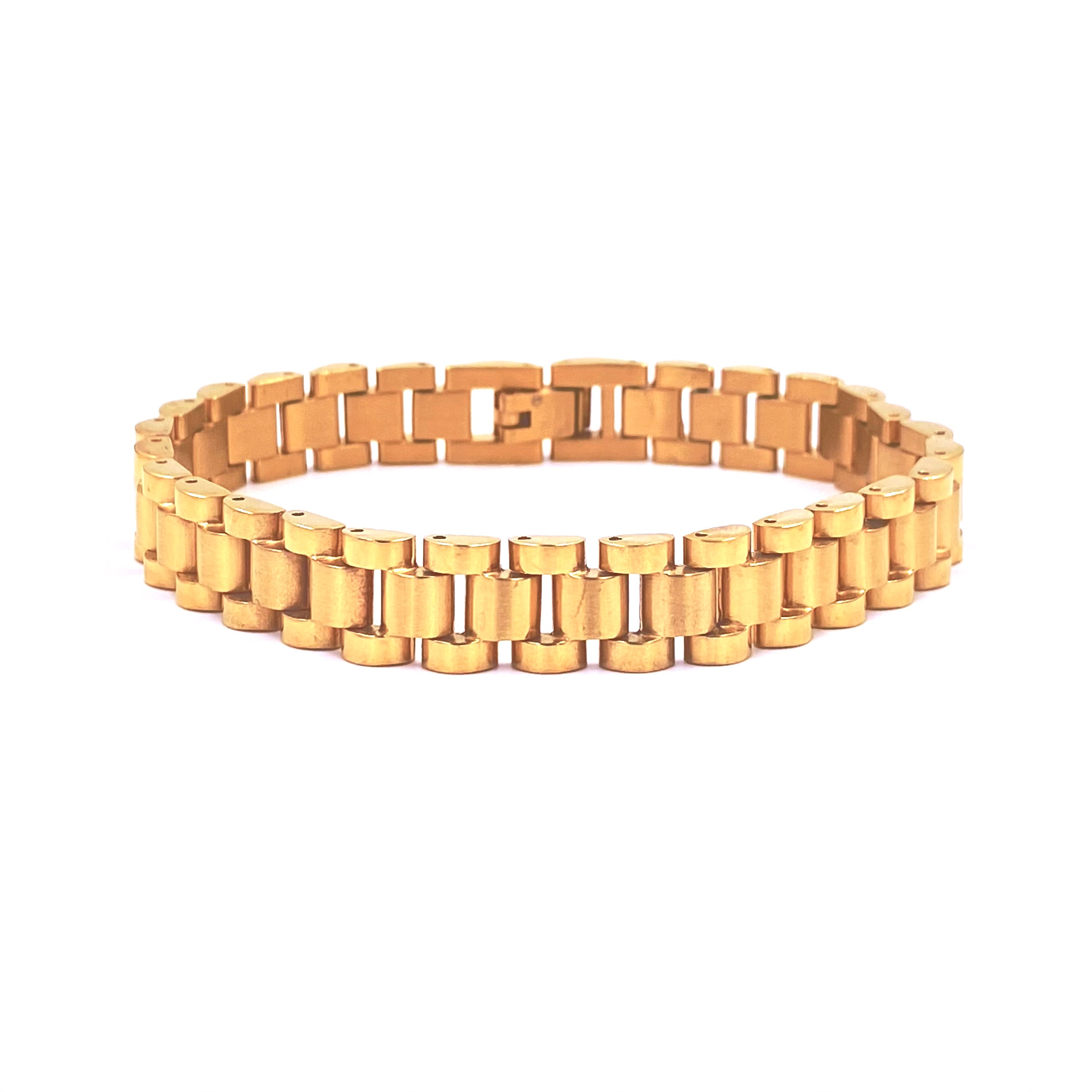 Ashley Gold Stainless Steel Gold Plated Boxy Link Men's Bracelet - Durable & Hypoallergenic Jewelry for Men, Gift for Him, Perfect for Weddings, Parties & Everyday Wear